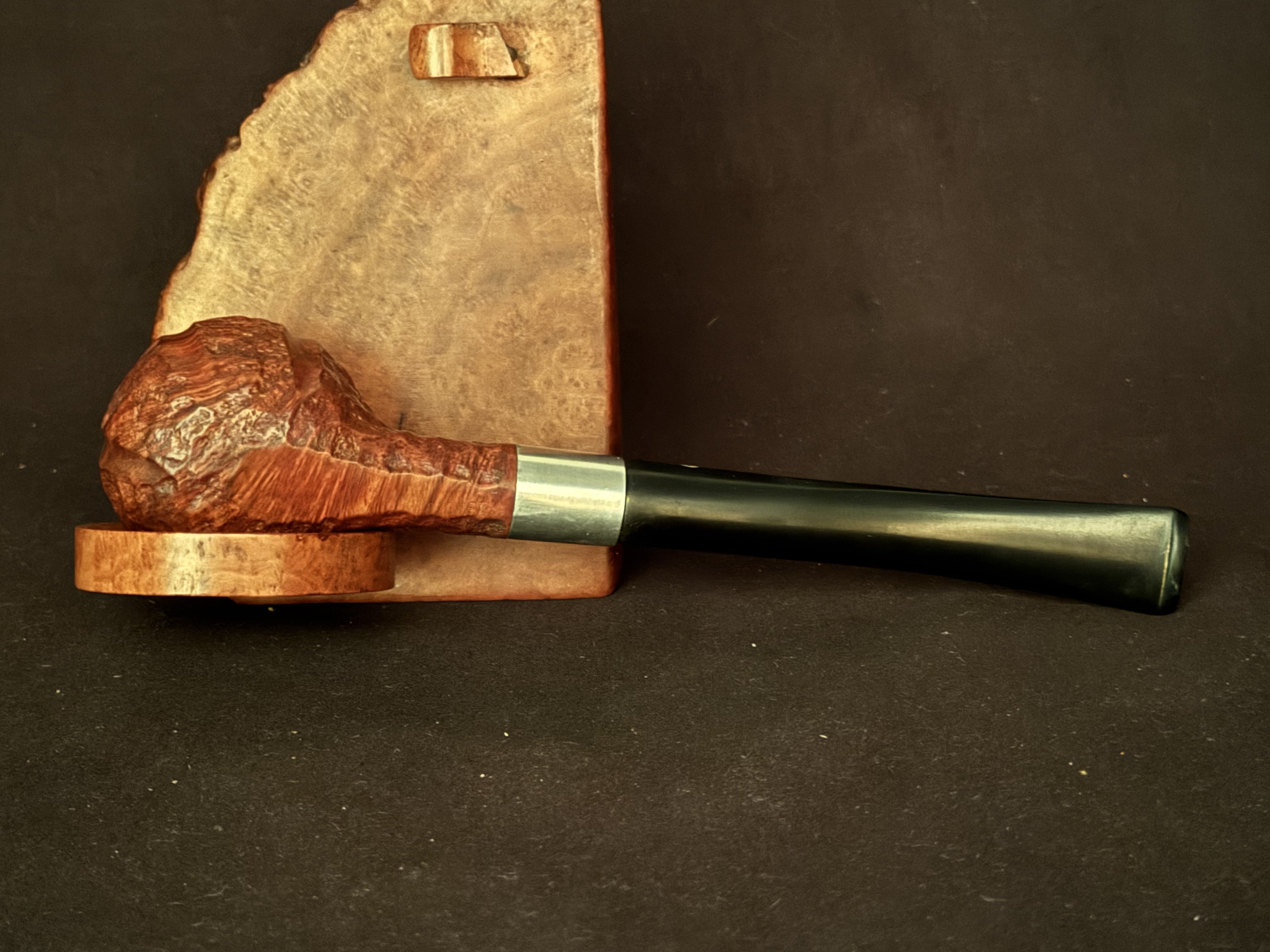Kaywoodie Signet Rustic Straight Prince Estate Pipe - Vulcanite Fishtail Stem, Wide Metal Band 6