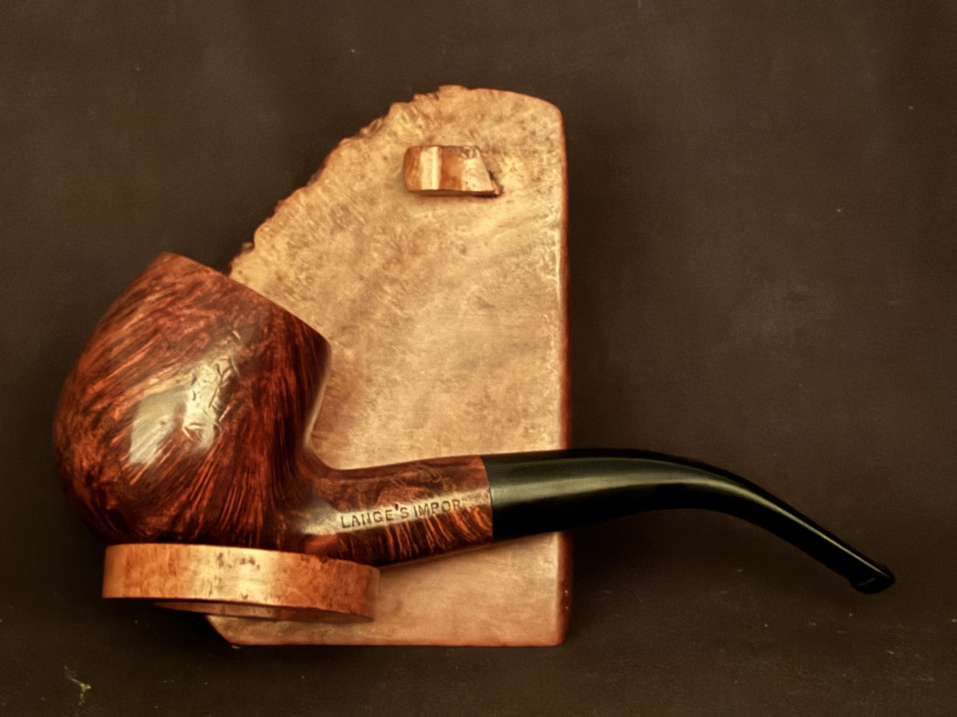 Lange's Imported, Made in London England - Smooth Bent Billiard Estate Pipe, Vulcanite Stem, 9mm Filter 3