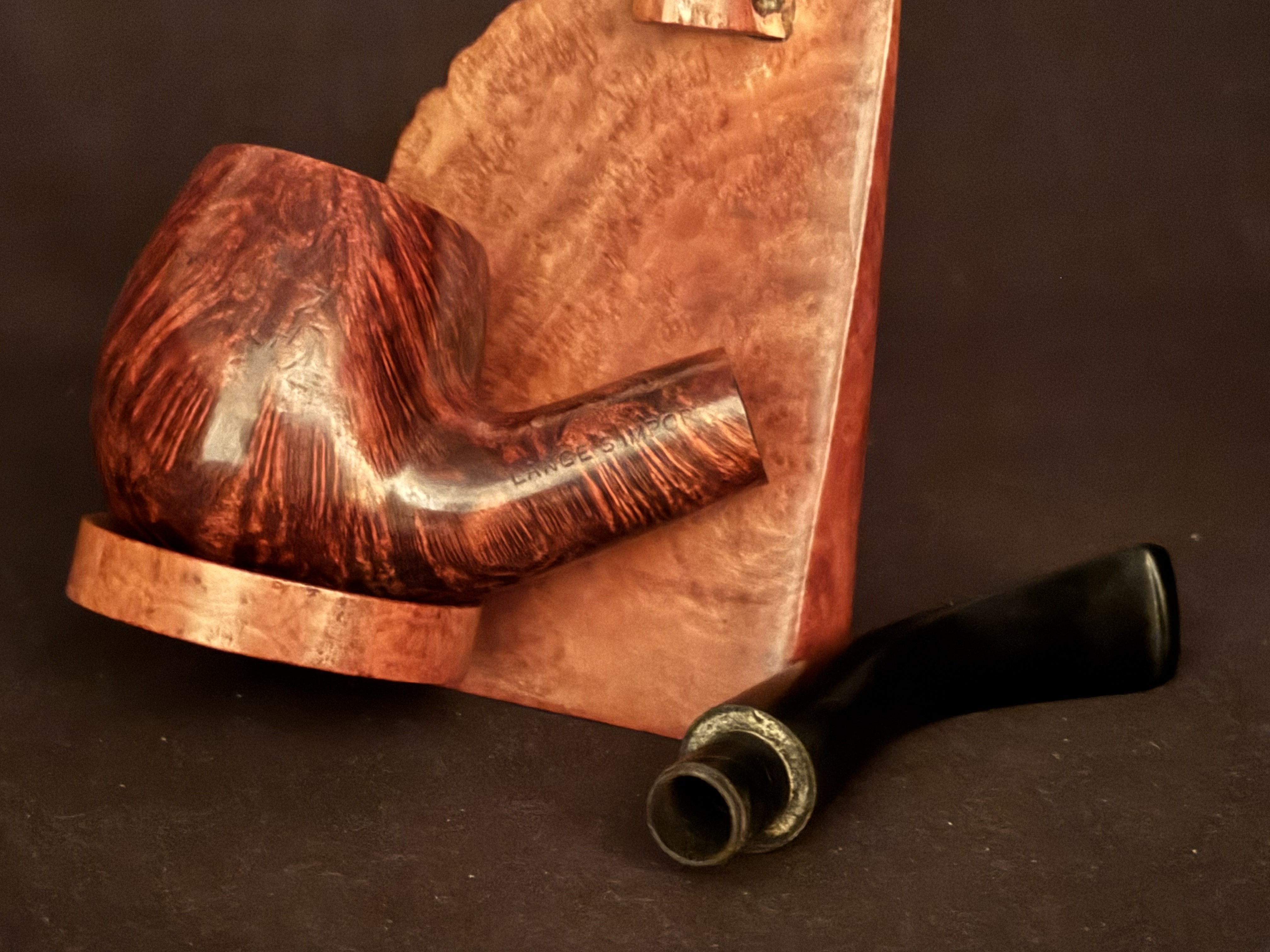 Lange's Imported, Made in London England - Smooth Bent Billiard Estate Pipe, Vulcanite Stem, 9mm Filter 9