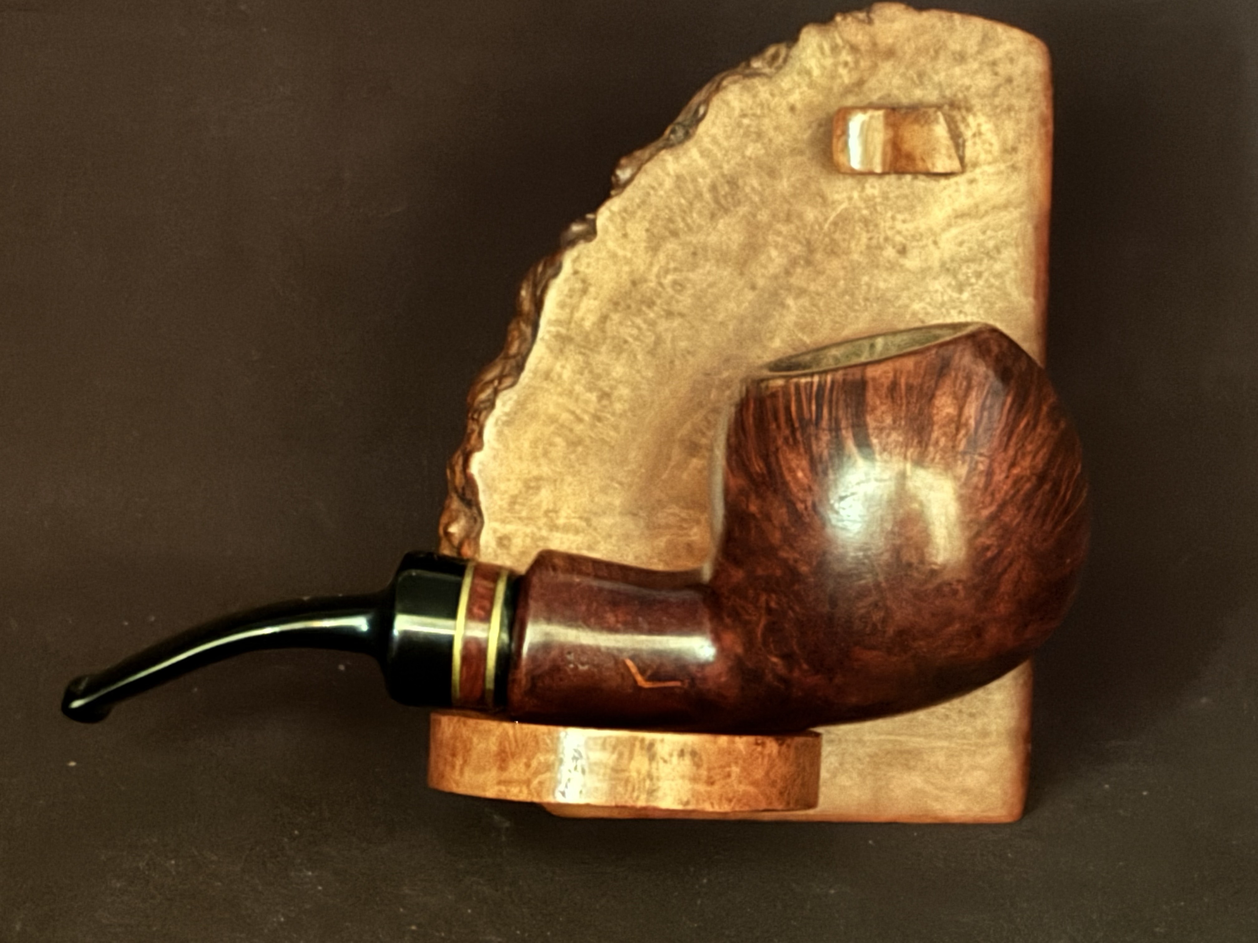 Unstamped Smooth Bent Apple Briar Estate Pipe, Acrylic Army Mount, 9mm Filter, Fishtail Stem 4