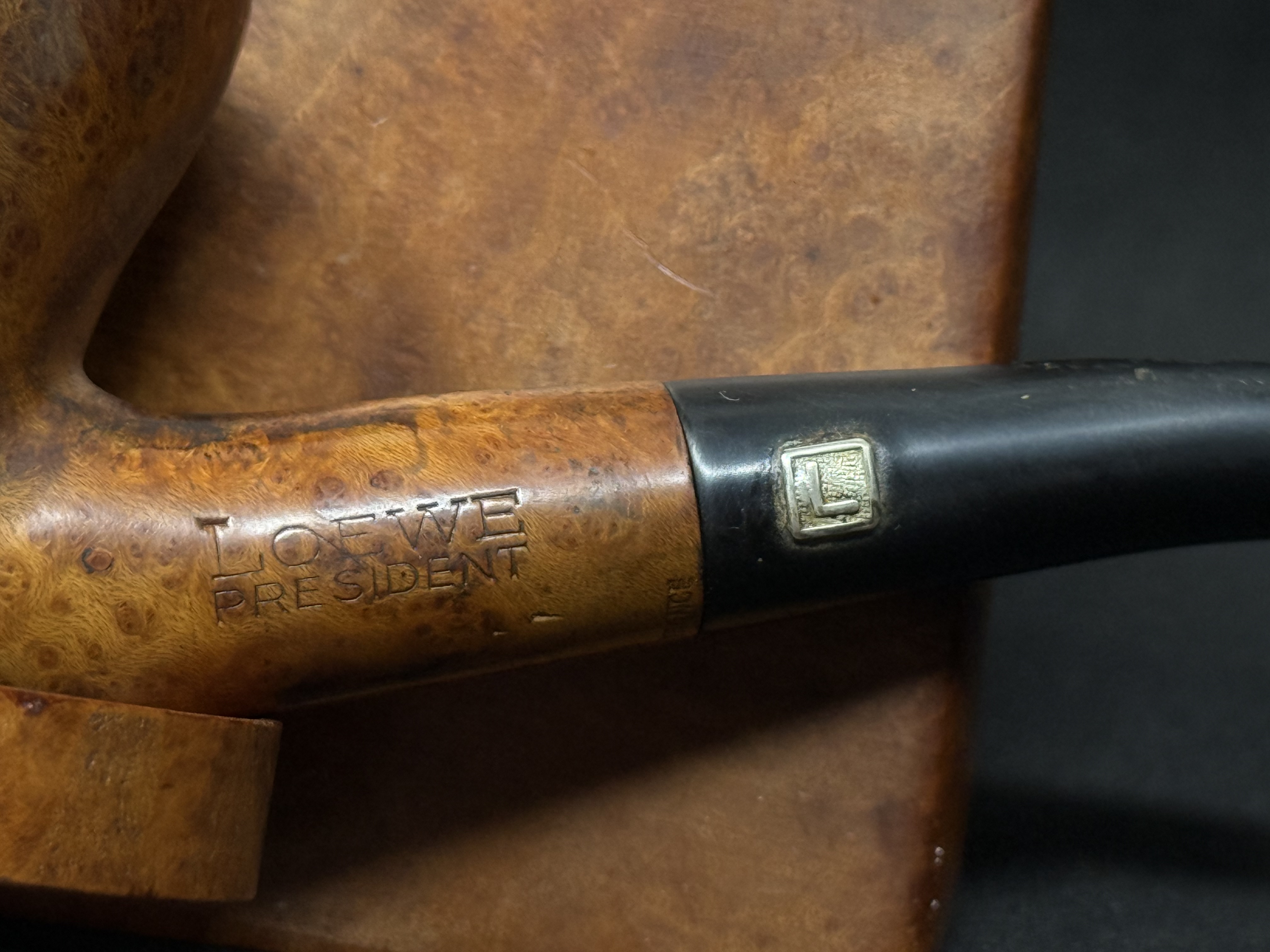 Loewe President 020 Bent Axe Smooth Vulcanite Estate Pipe 8