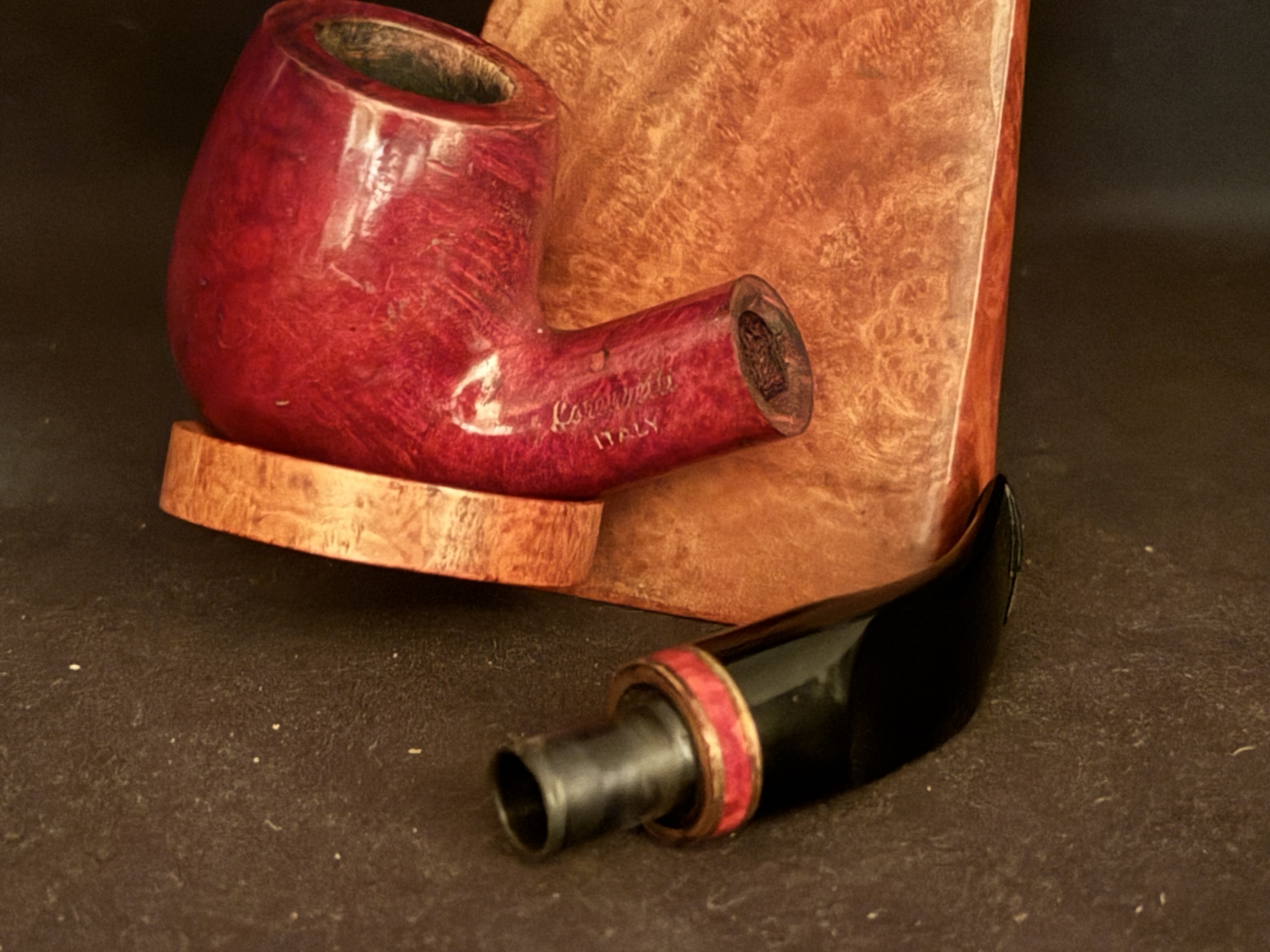 Lorenzetti Italy Firenze Bent Billiard Estate Pipe - Black Acrylic Fishtail Stem, 9mm Filter 3