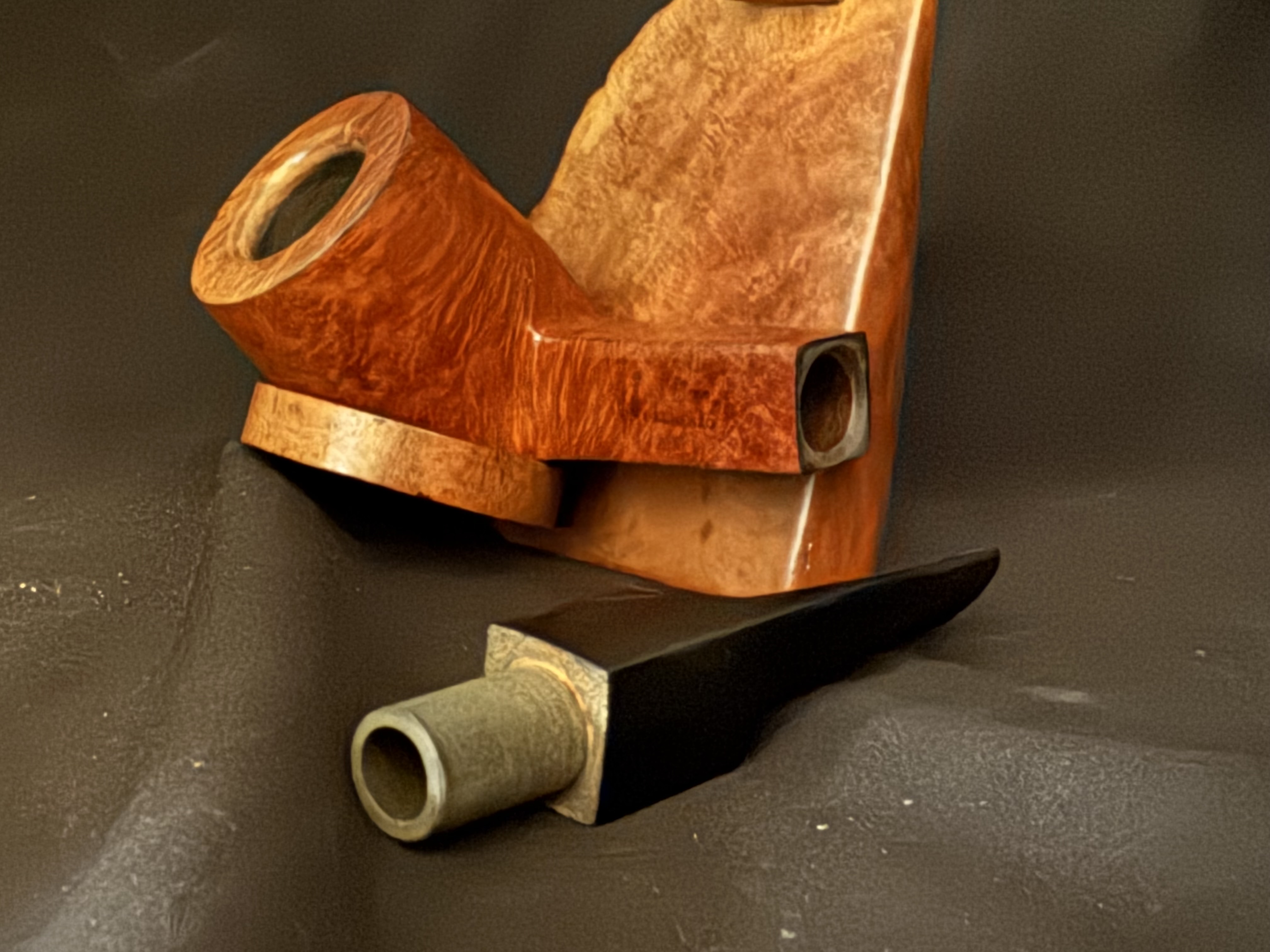 Spitfire by Lorenzo Smooth Straight Billiard Estate Pipe, Diamond Shank, Rustic Bowl Bottom, Vulcanite Saddle Stem, 9mm 10