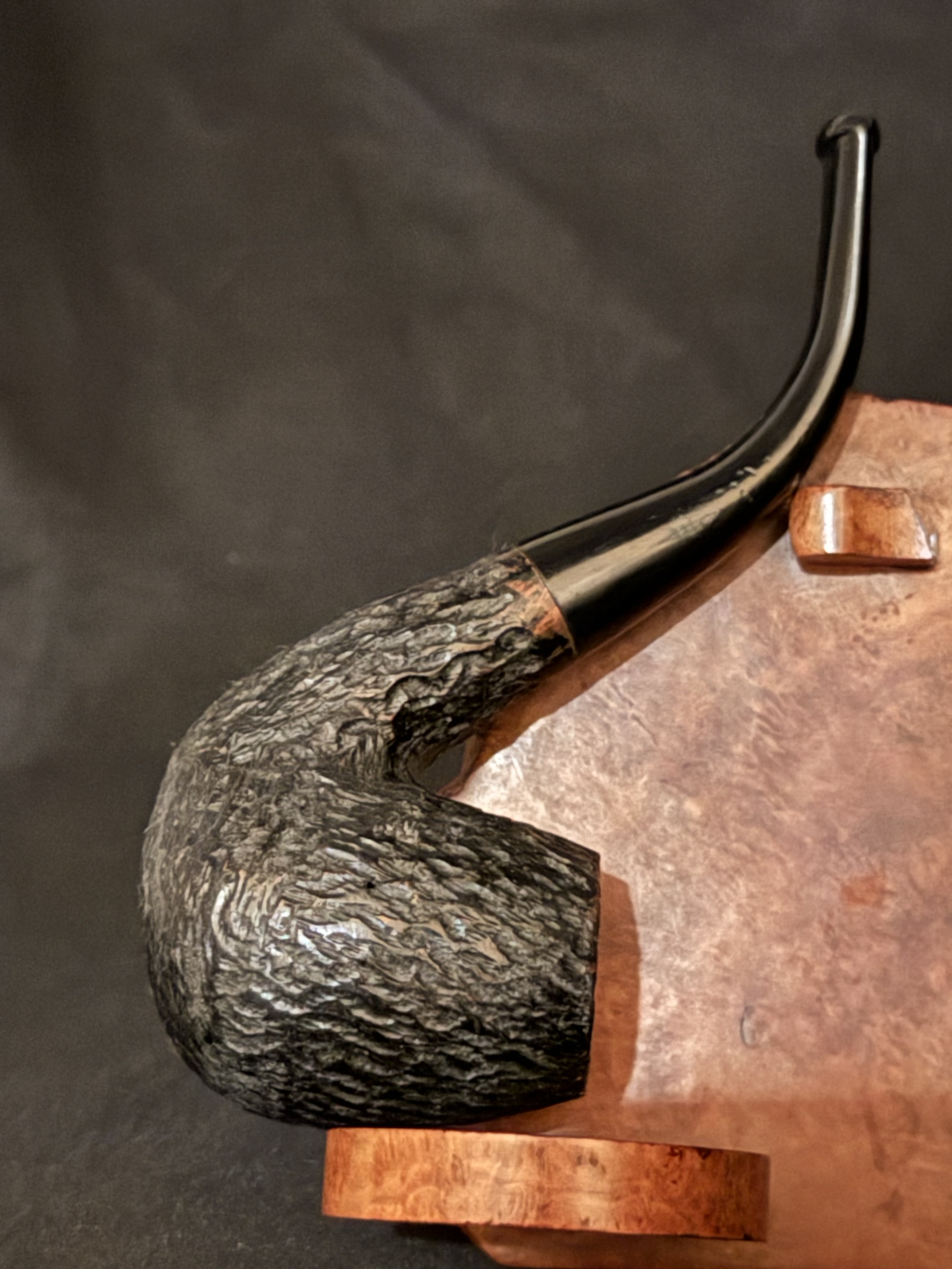 Luxel Black Textured Bent Billiard Estate Pipe, Vulcanite Fishtail Stem 2