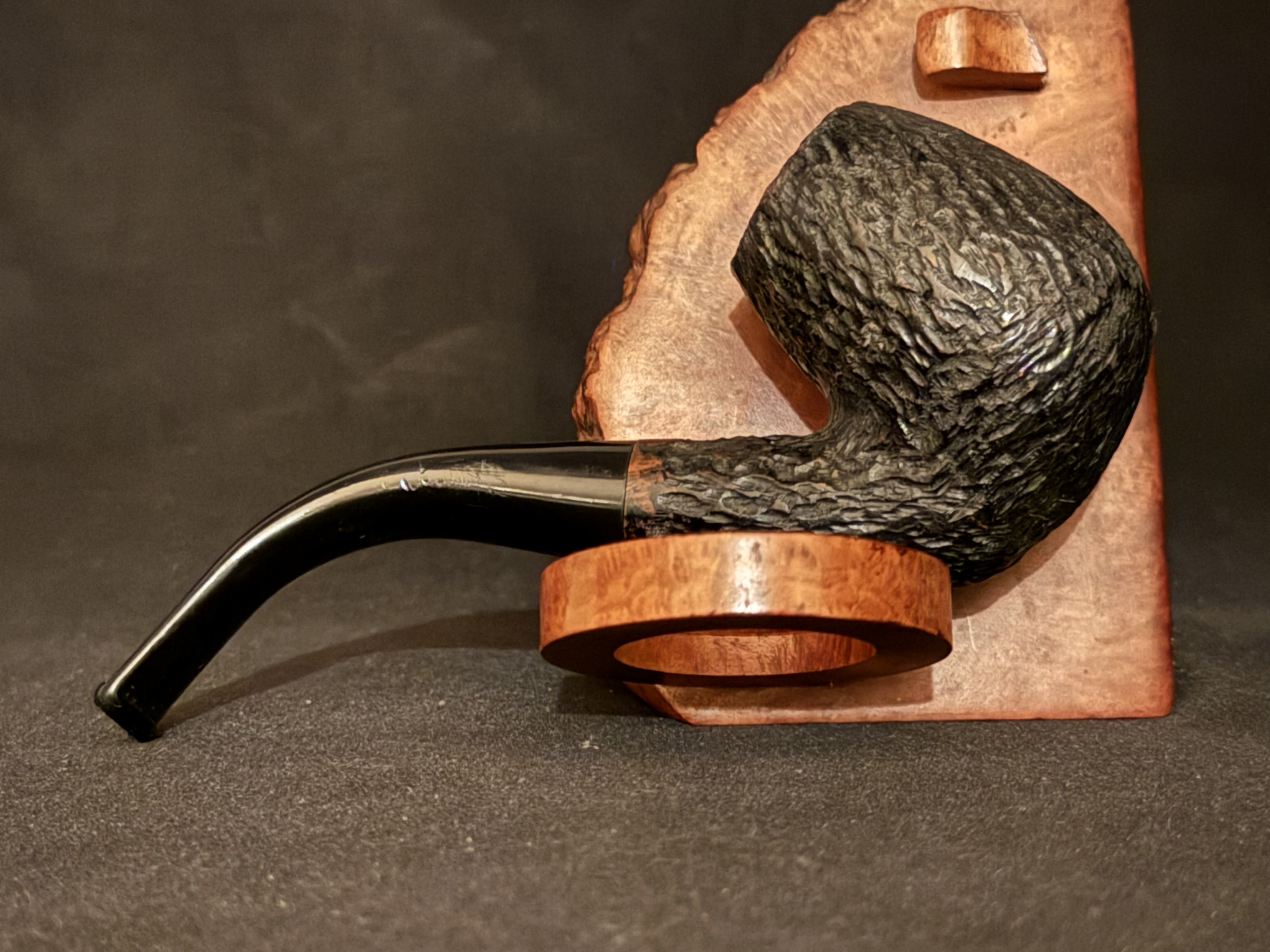 Luxel Black Textured Bent Billiard Estate Pipe, Vulcanite Fishtail Stem 4