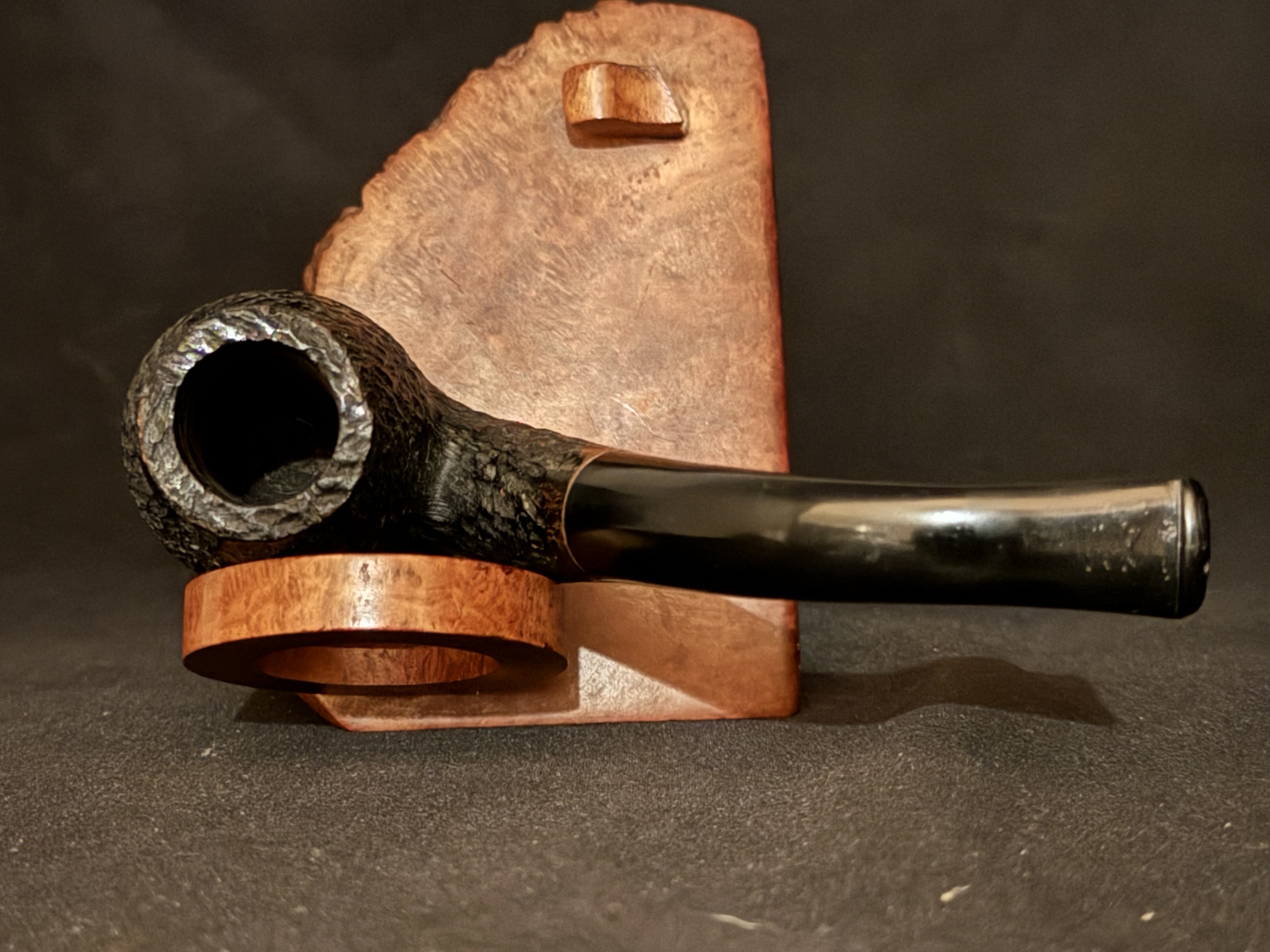 Luxel Black Textured Bent Billiard Estate Pipe, Vulcanite Fishtail Stem 5