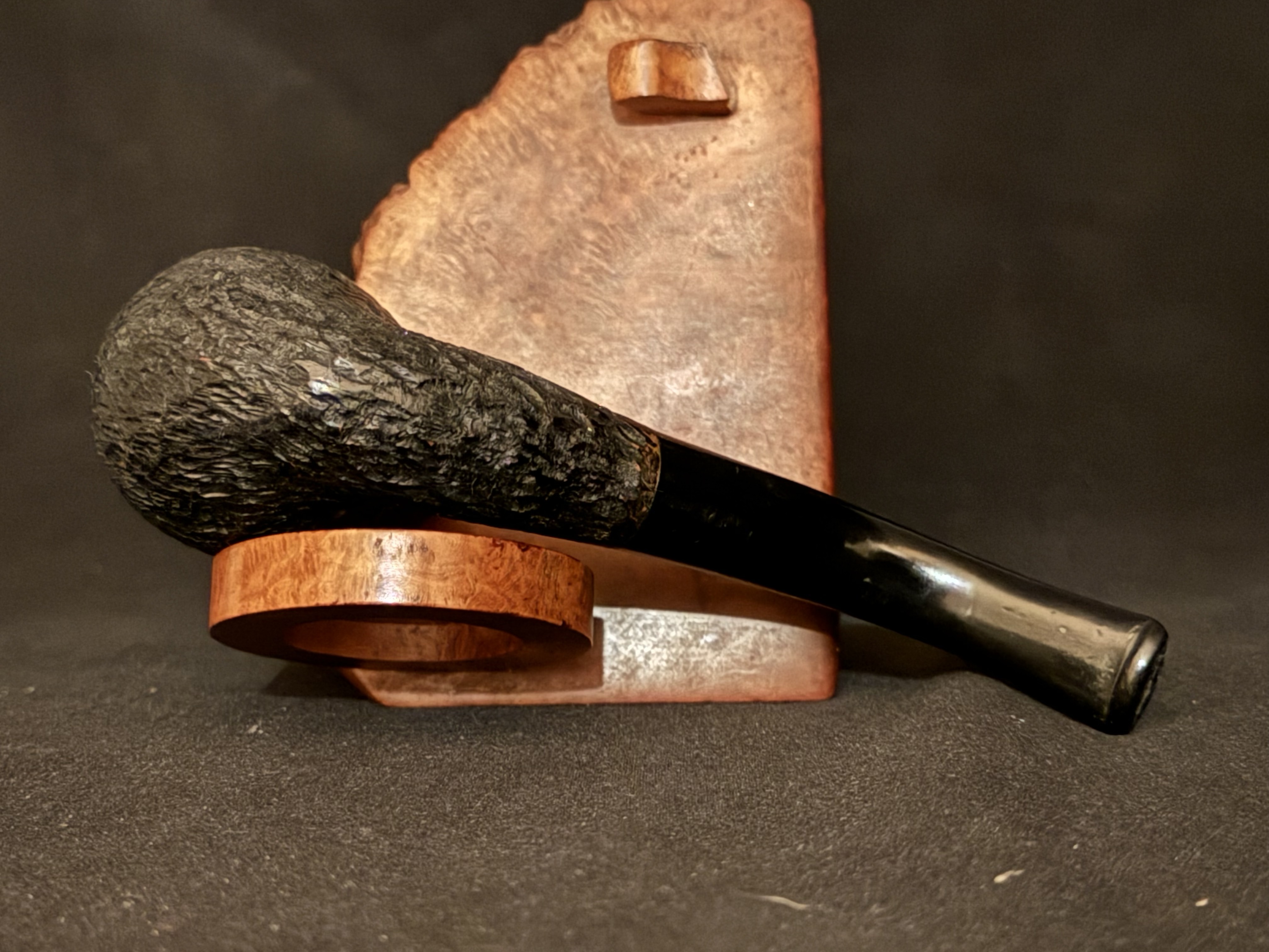 Luxel Black Textured Bent Billiard Estate Pipe, Vulcanite Fishtail Stem 6