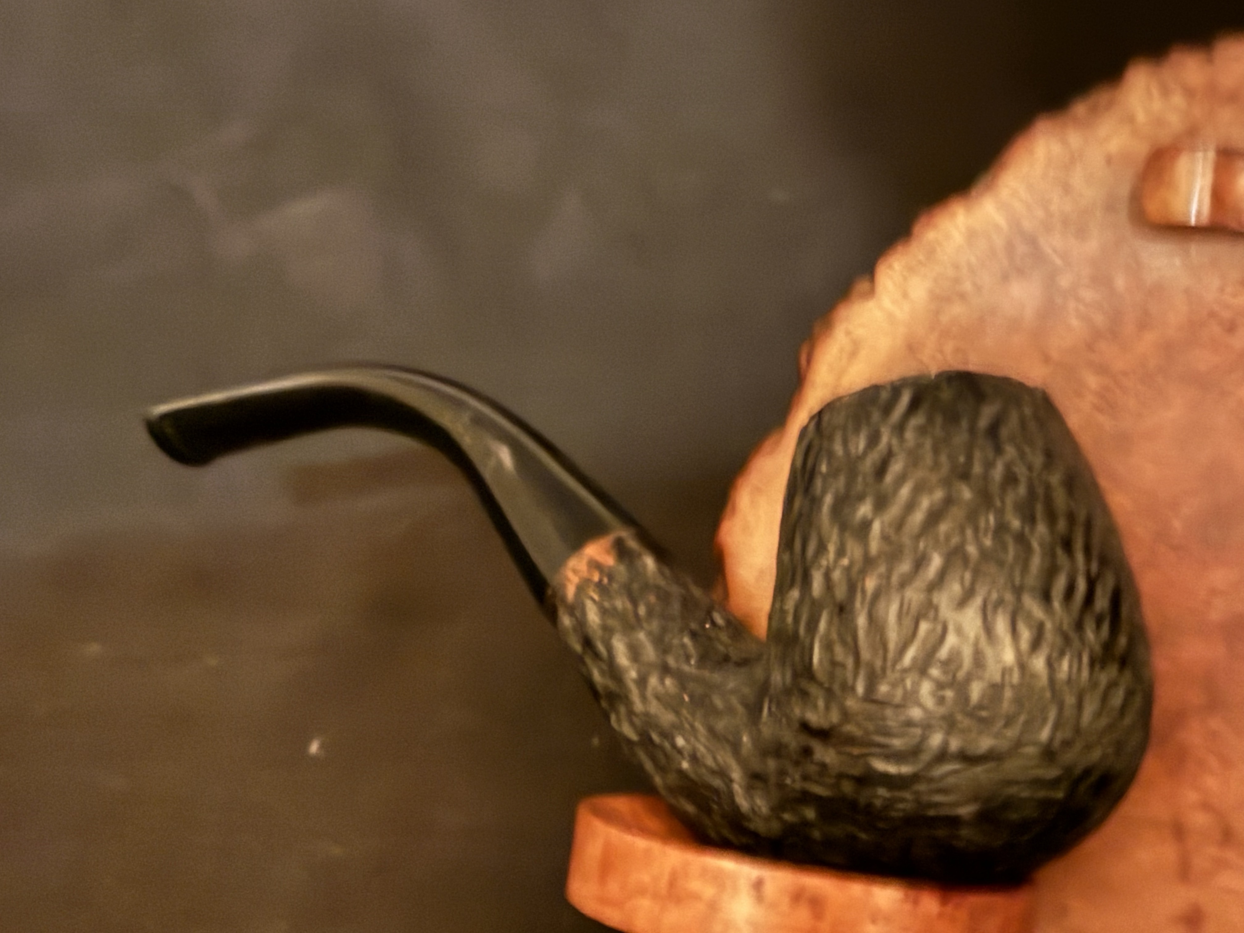 Luxel Black Textured Bent Billiard Estate Pipe, Vulcanite Fishtail Stem 7