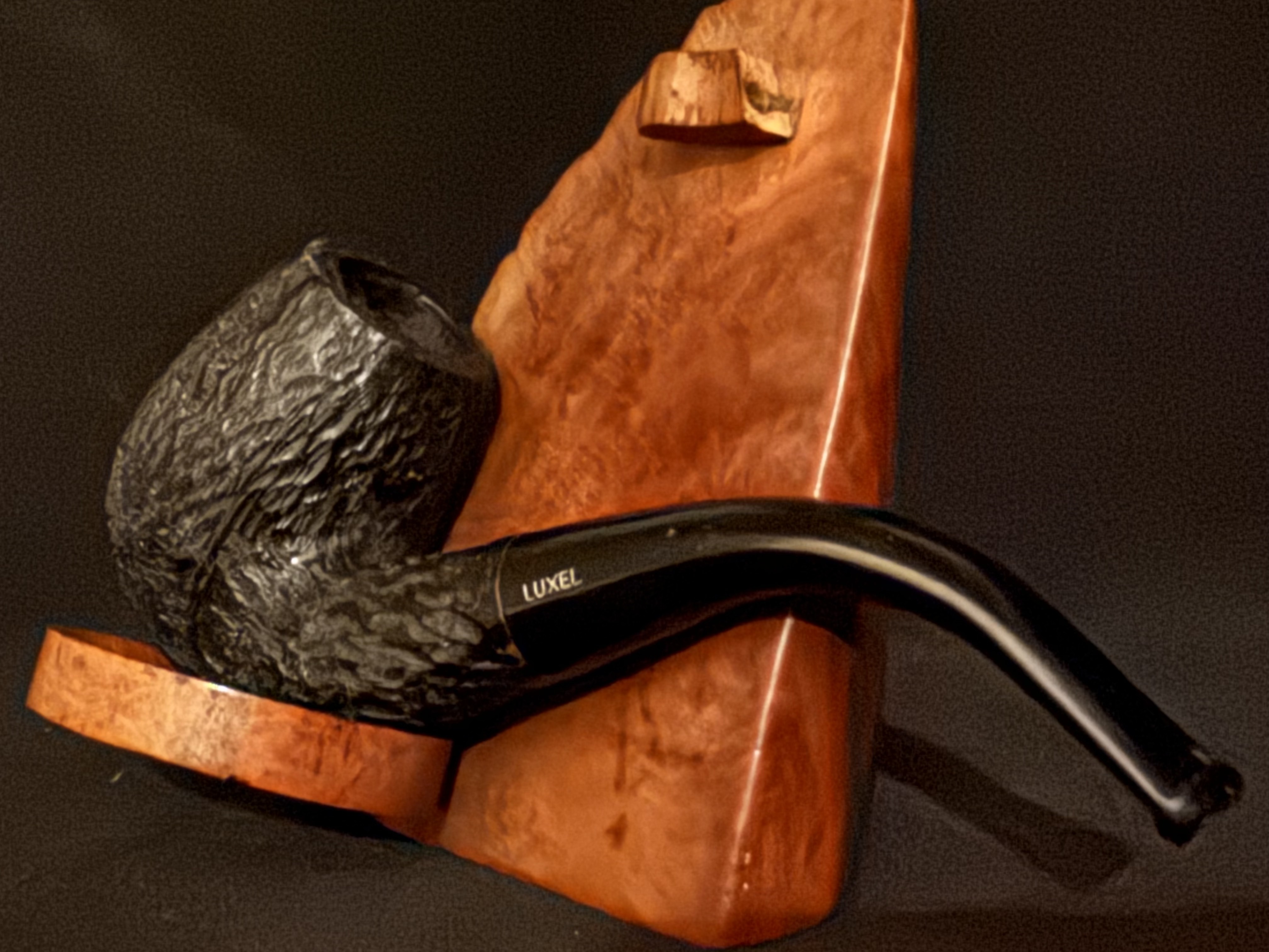 Luxel Black Textured Bent Billiard Estate Pipe, Vulcanite Fishtail Stem 8