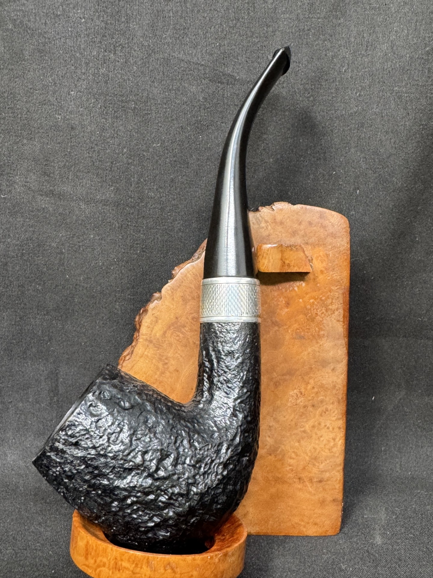 Masta of London Black Sandblast Bent Billiard Estate Pipe, Dunhill-Family Brand, Very Good Condition 2