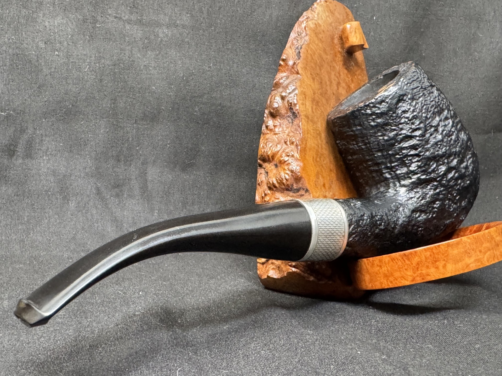 Masta of London Black Sandblast Bent Billiard Estate Pipe, Dunhill-Family Brand, Very Good Condition 10
