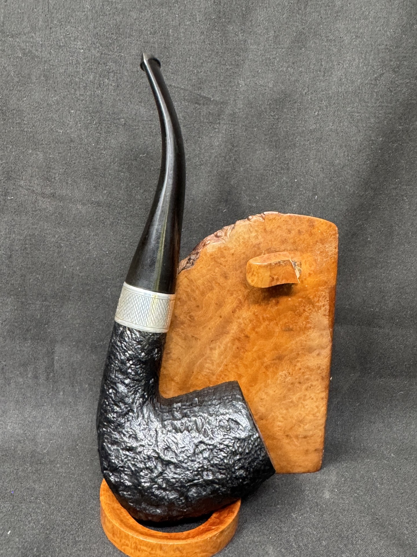 Masta of London Black Sandblast Bent Billiard Estate Pipe, Dunhill-Family Brand, Very Good Condition 9