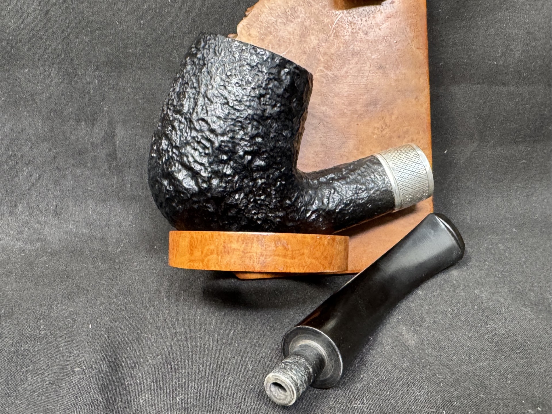 Masta of London Black Sandblast Bent Billiard Estate Pipe, Dunhill-Family Brand, Very Good Condition 6