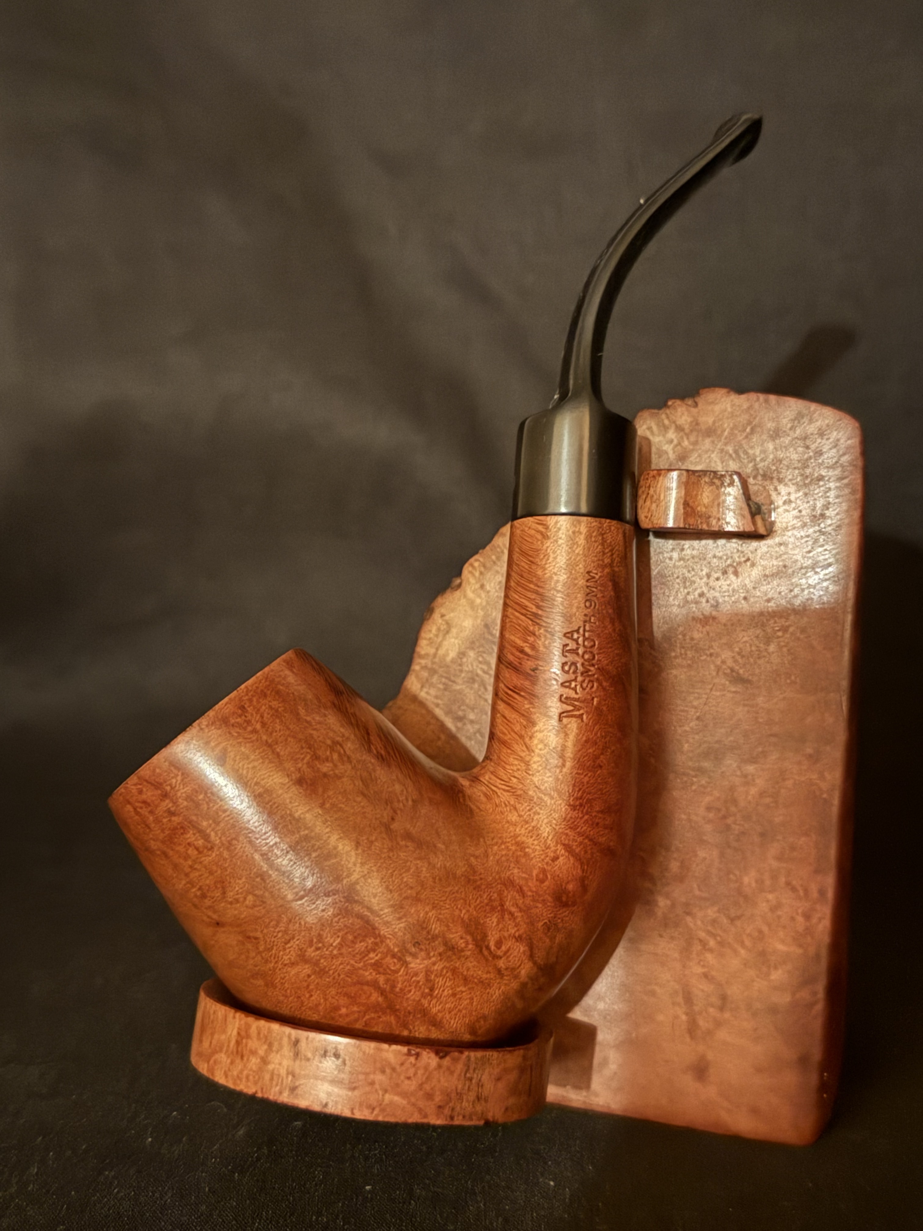 Masta 189S Large Smooth Bent Billiard Estate Pipe, 9mm Filter, Vulcanite Saddle Stem, Fishtail Bit, Made in London England