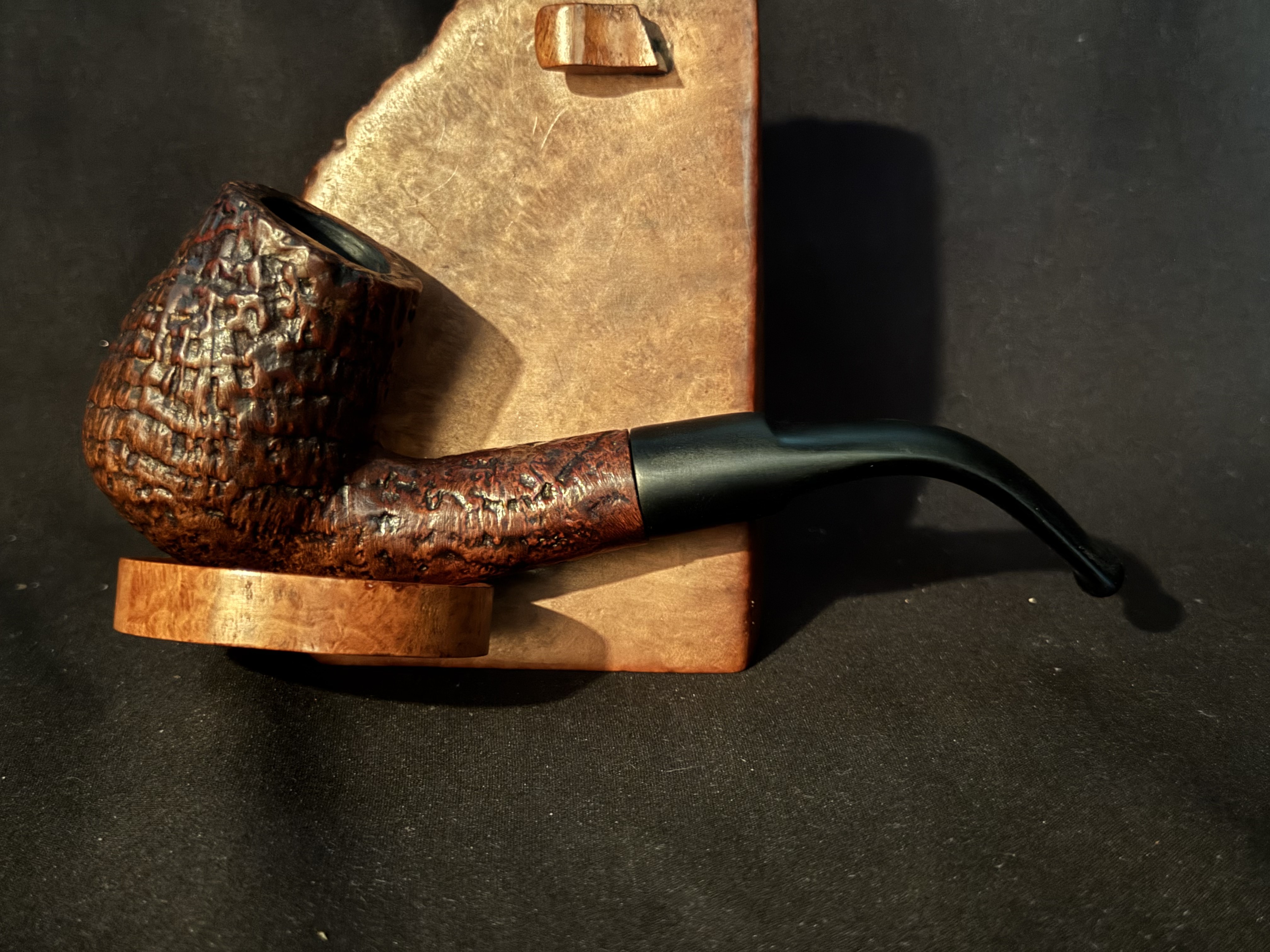 MAXIM Hand Made (908) Sandblast Bent Billiard Vulcanite Saddle Stem Fishtail Estate Pipe 3