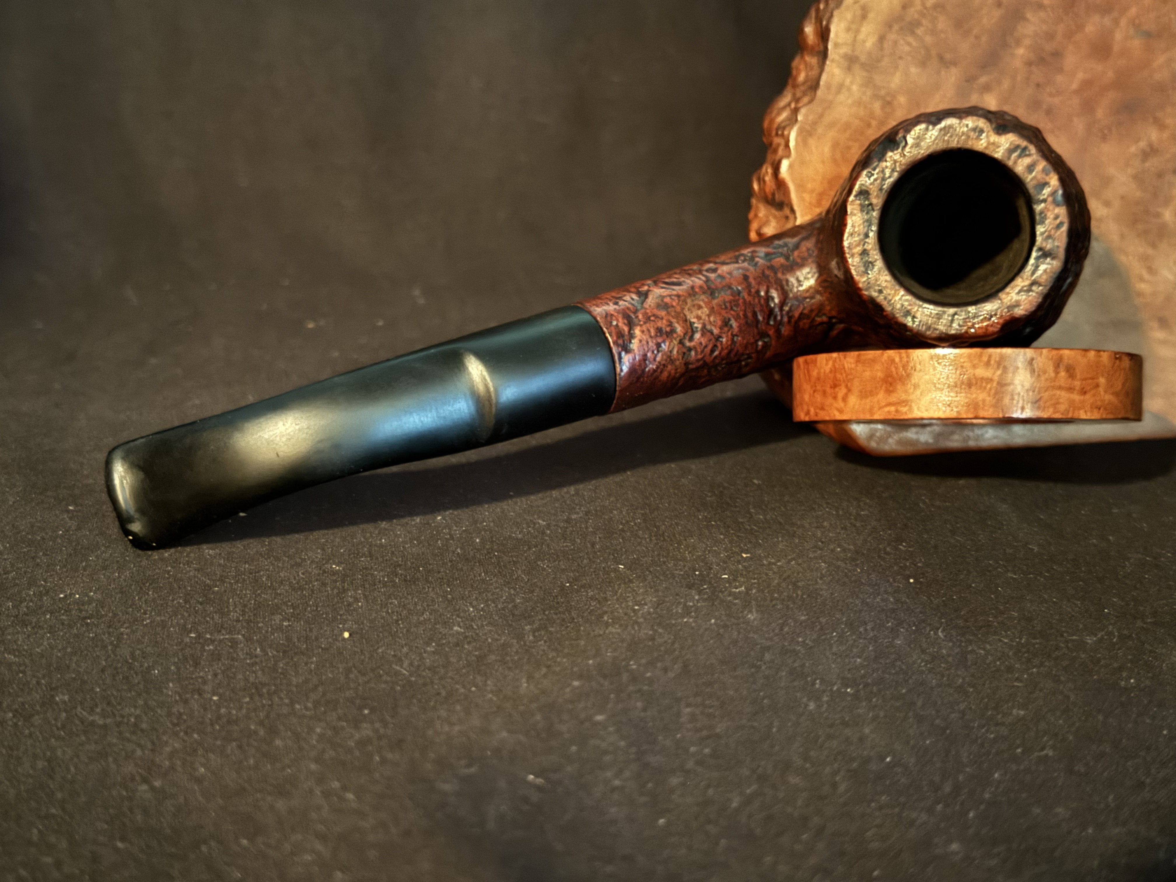 MAXIM Hand Made (908) Sandblast Bent Billiard Vulcanite Saddle Stem Fishtail Estate Pipe 6
