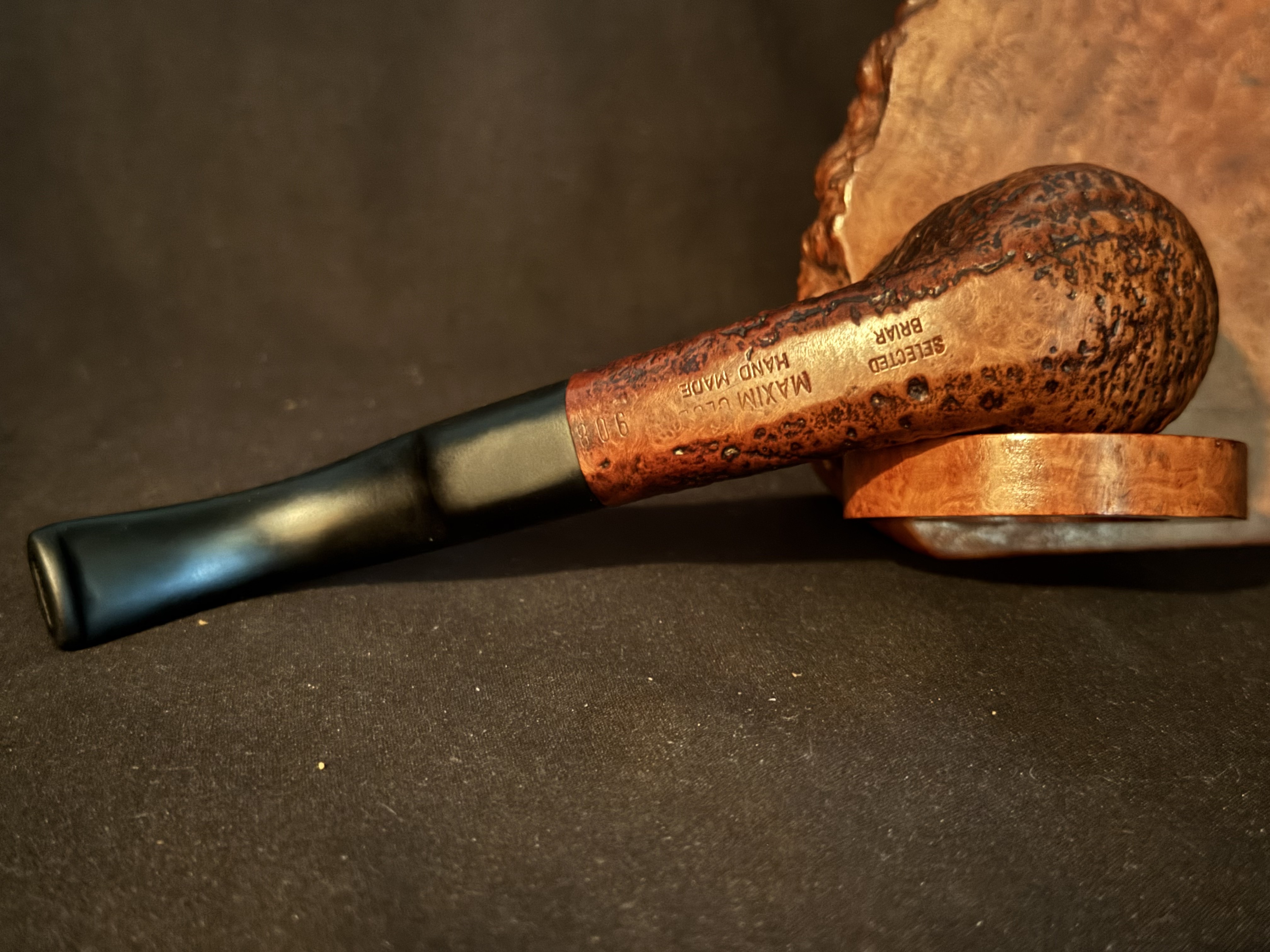 MAXIM Hand Made (908) Sandblast Bent Billiard Vulcanite Saddle Stem Fishtail Estate Pipe 7