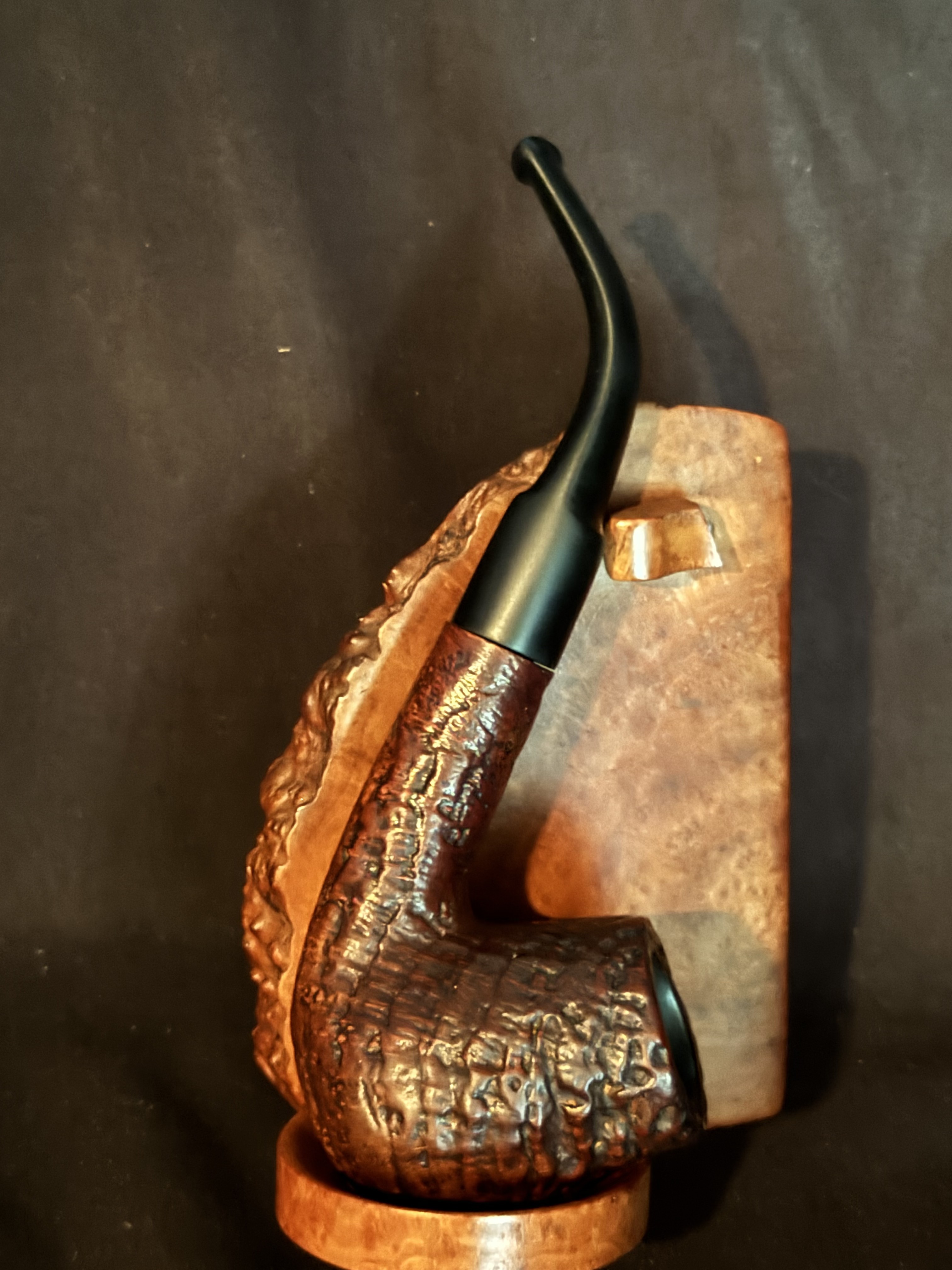 MAXIM Hand Made (908) Sandblast Bent Billiard Vulcanite Saddle Stem Fishtail Estate Pipe 2