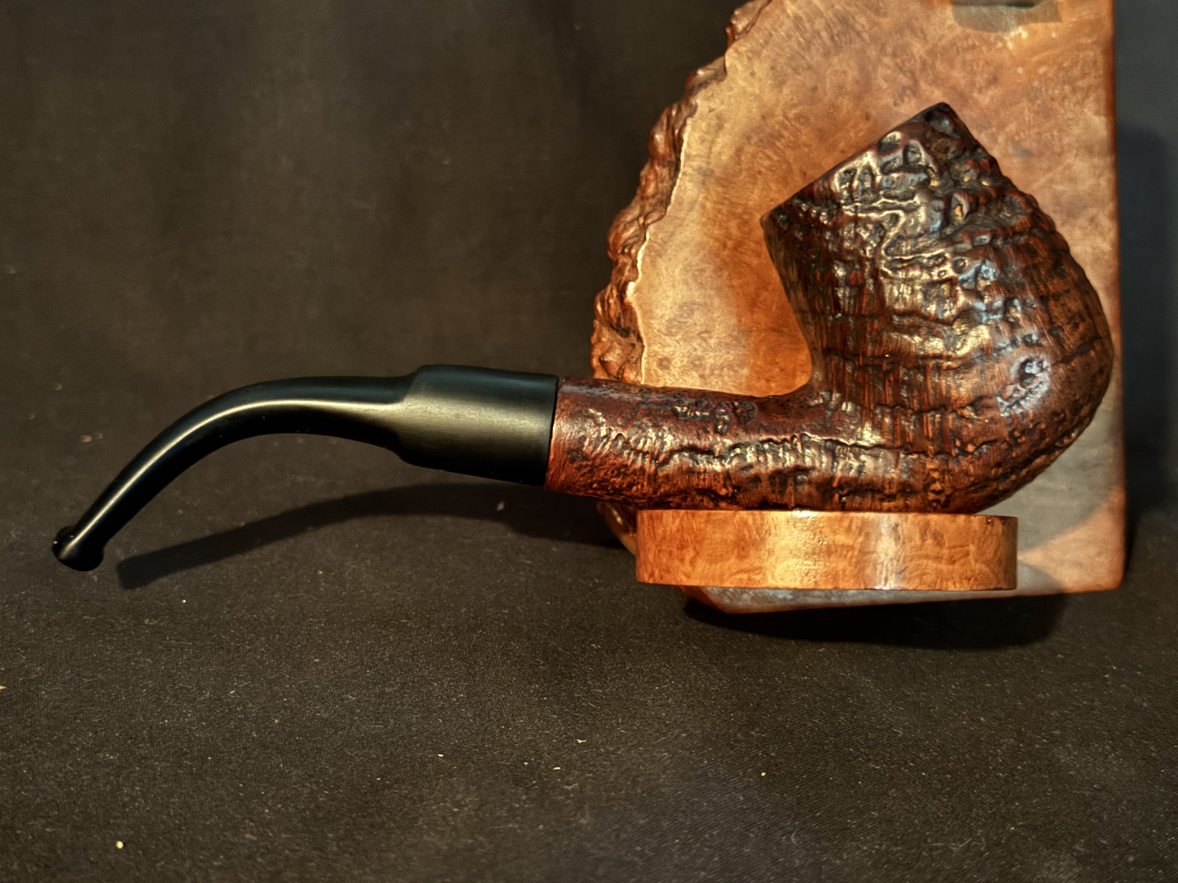 MAXIM Hand Made (908) Sandblast Bent Billiard Vulcanite Saddle Stem Fishtail Estate Pipe 5