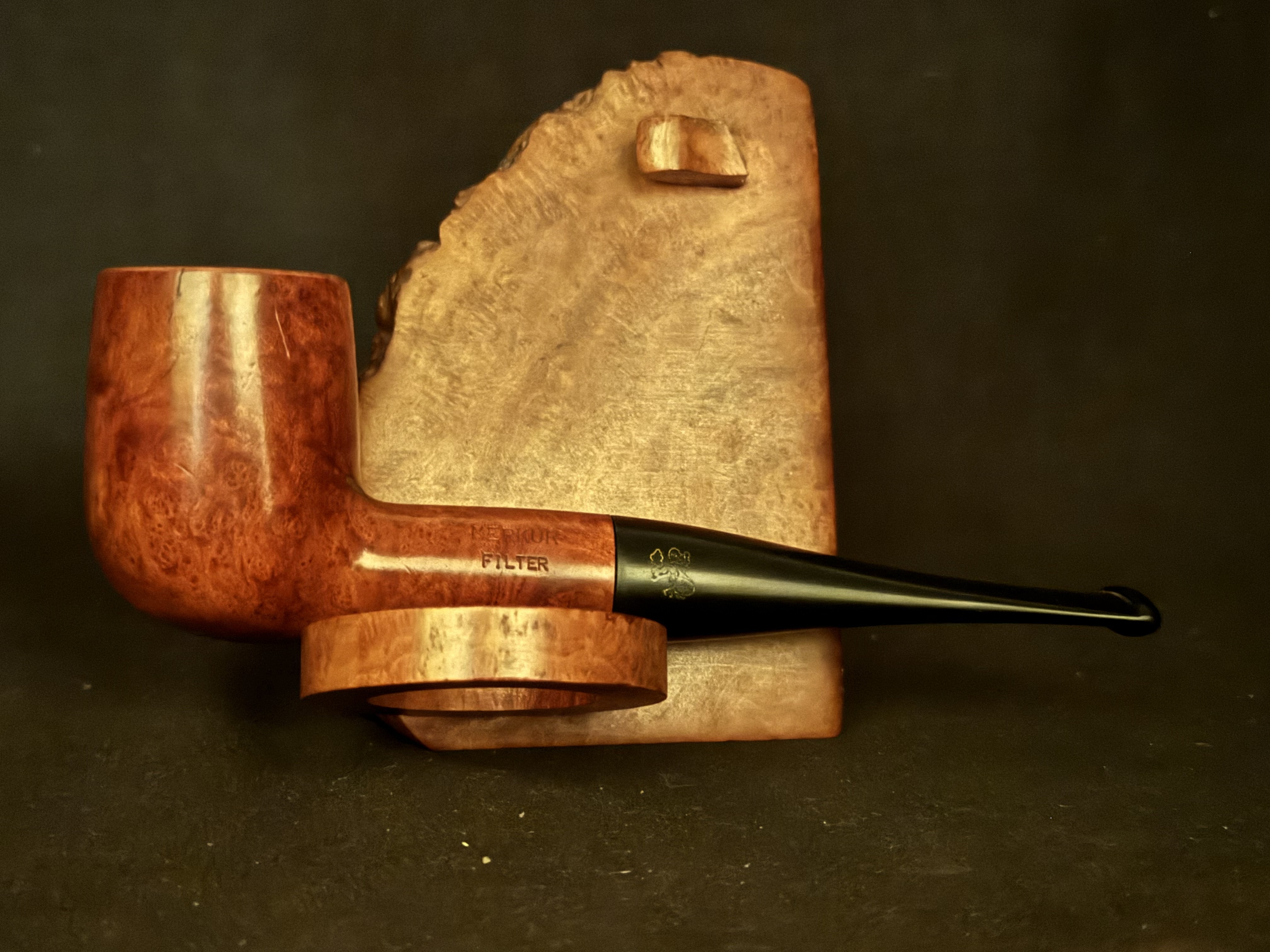 Merkur Filter Real Briar 665 Smooth Billiard 9mm Vulcanite Estate Pipe 9