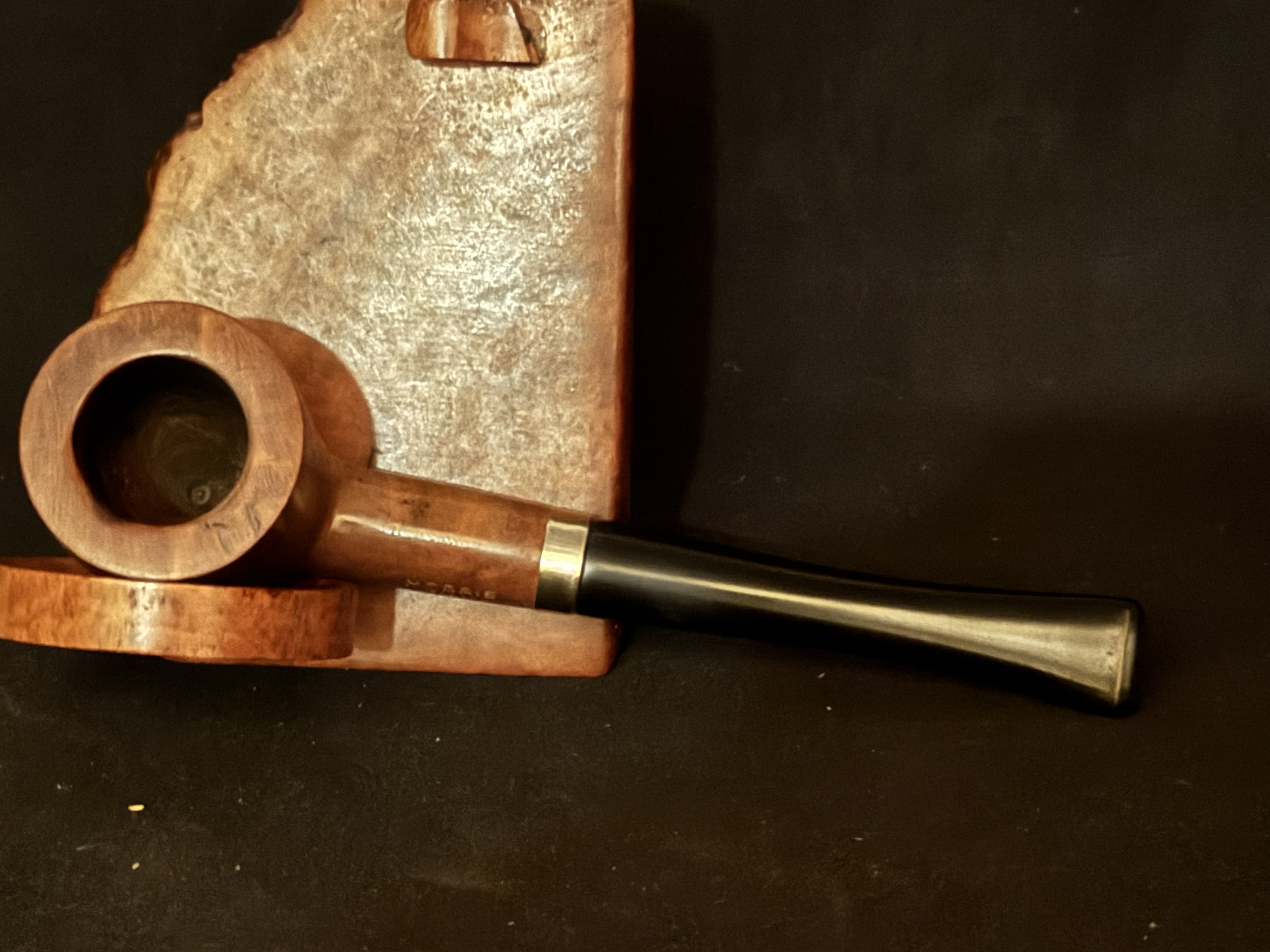 Morris Bruyere Garantie Smooth Straight Billiard Estate Pipe - Gold Band, Vulcanite Fishtail Stem, Unsmoked 5