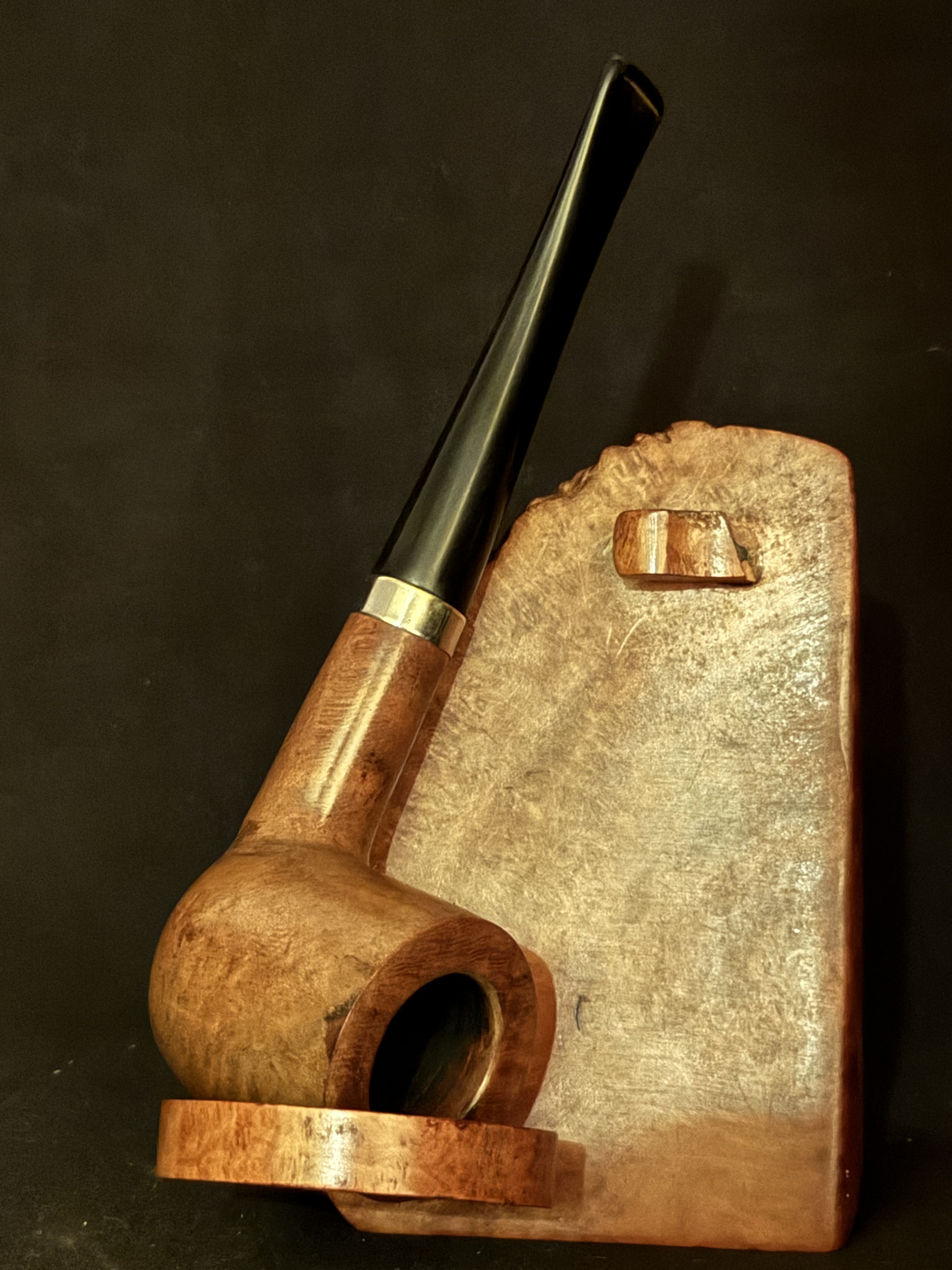 Morris Bruyere Garantie Smooth Straight Billiard Estate Pipe - Gold Band, Vulcanite Fishtail Stem, Unsmoked