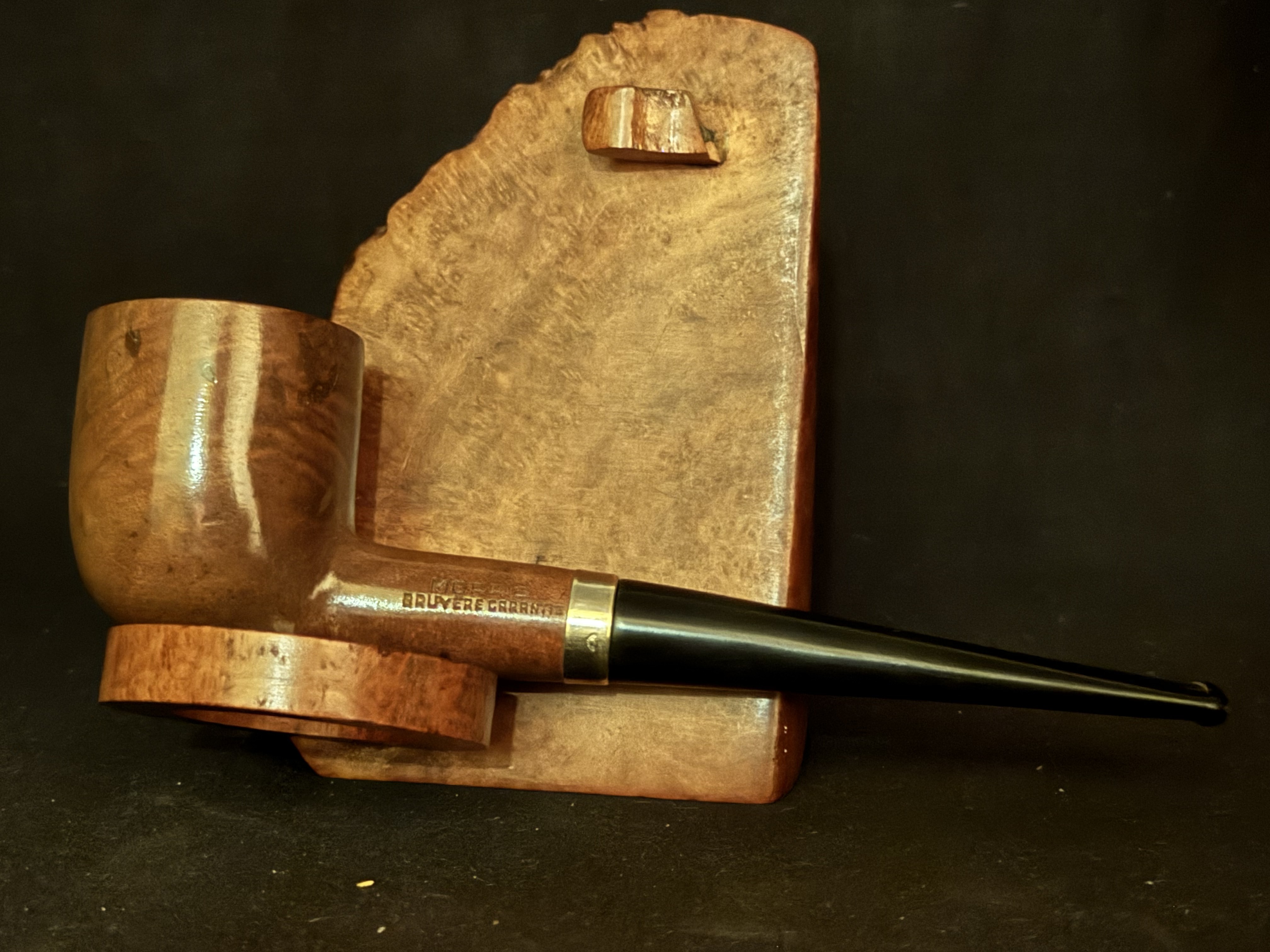 Morris Bruyere Garantie Smooth Straight Billiard Estate Pipe - Gold Band, Vulcanite Fishtail Stem, Unsmoked 3