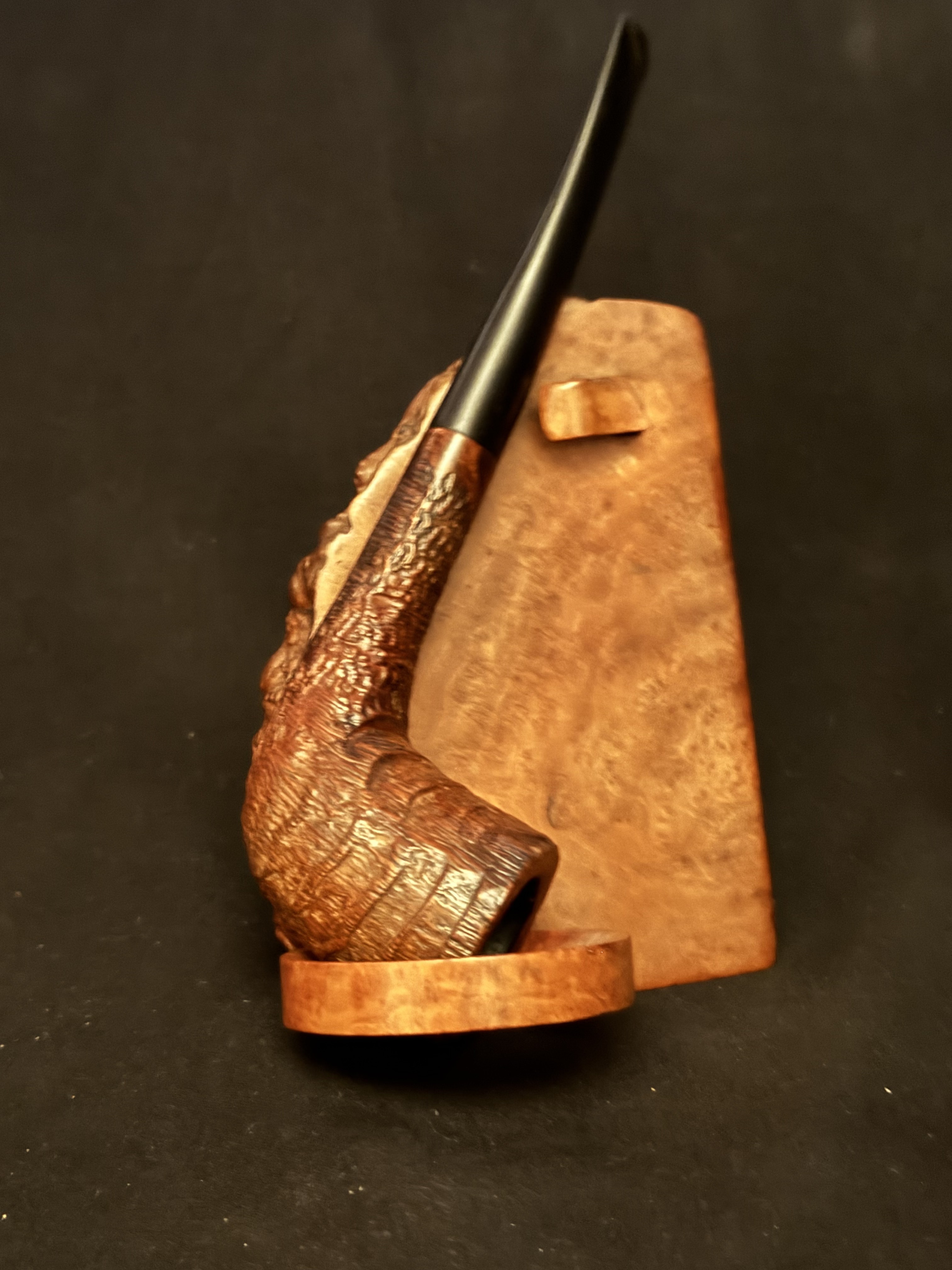 Nevada Sandblast Straight Horn Estate Pipe, Vulcanite Fishtail Stem 2
