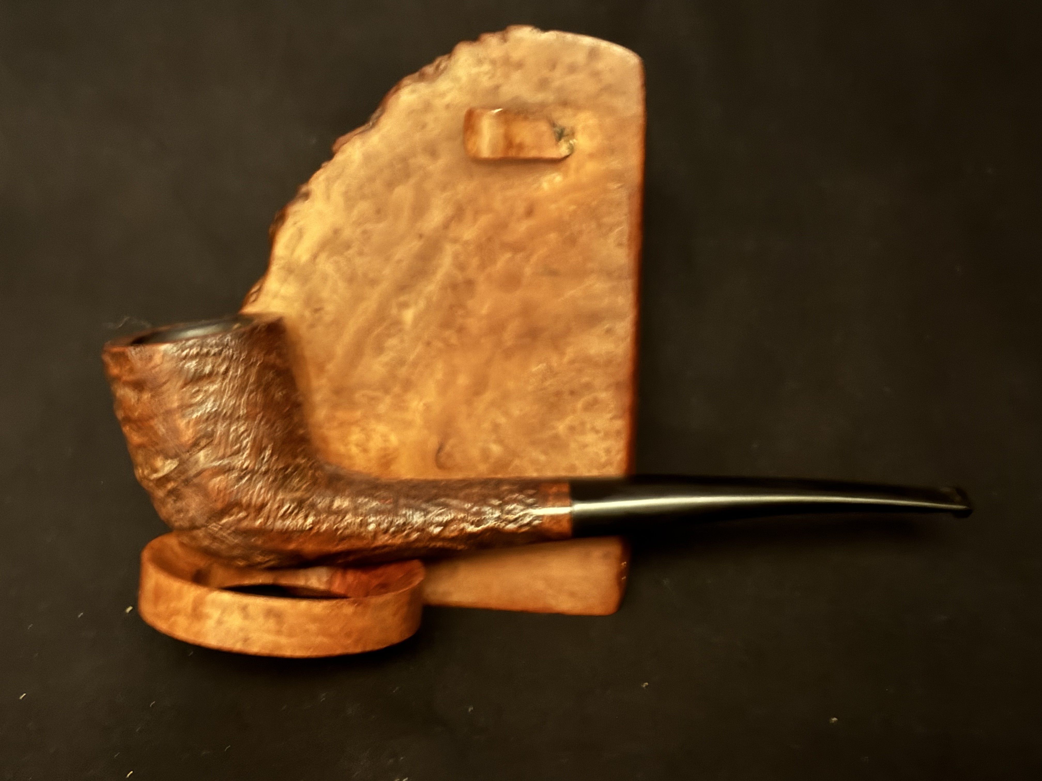 Nevada Sandblast Straight Horn Estate Pipe, Vulcanite Fishtail Stem 3
