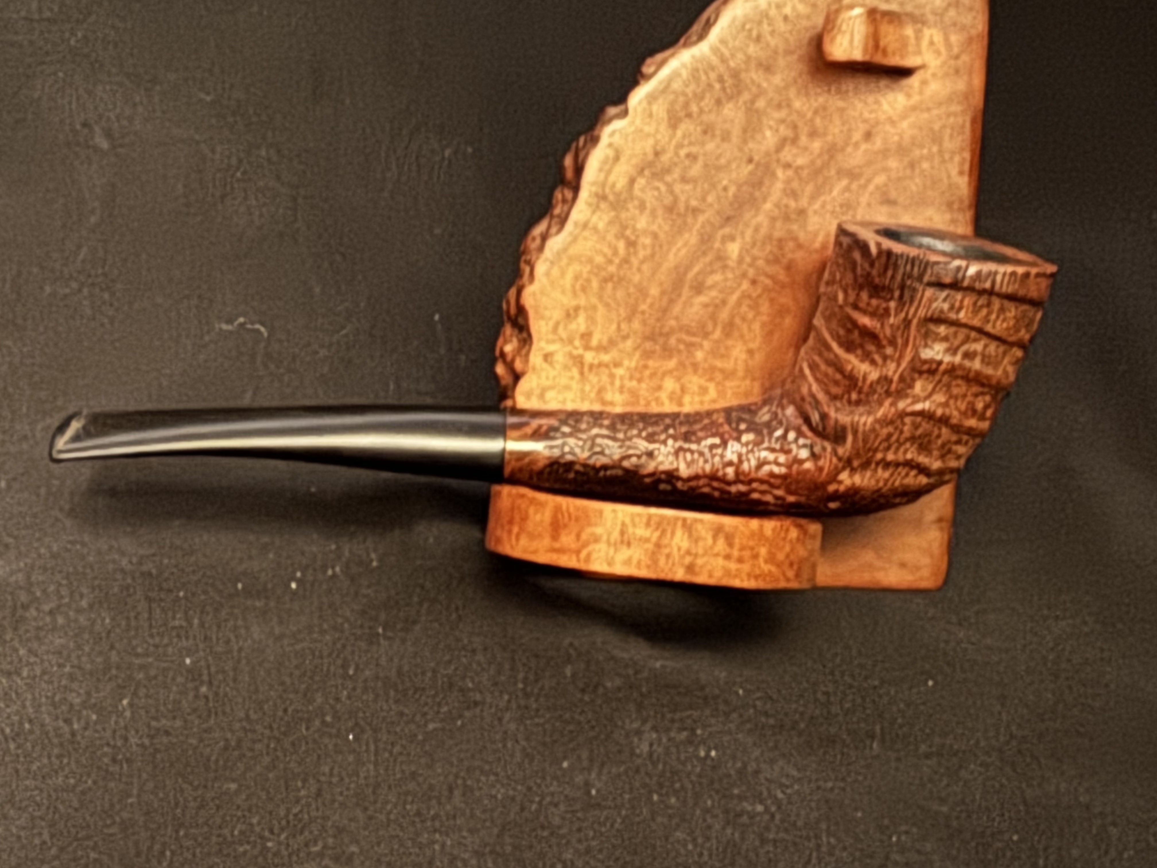 Nevada Sandblast Straight Horn Estate Pipe, Vulcanite Fishtail Stem 4