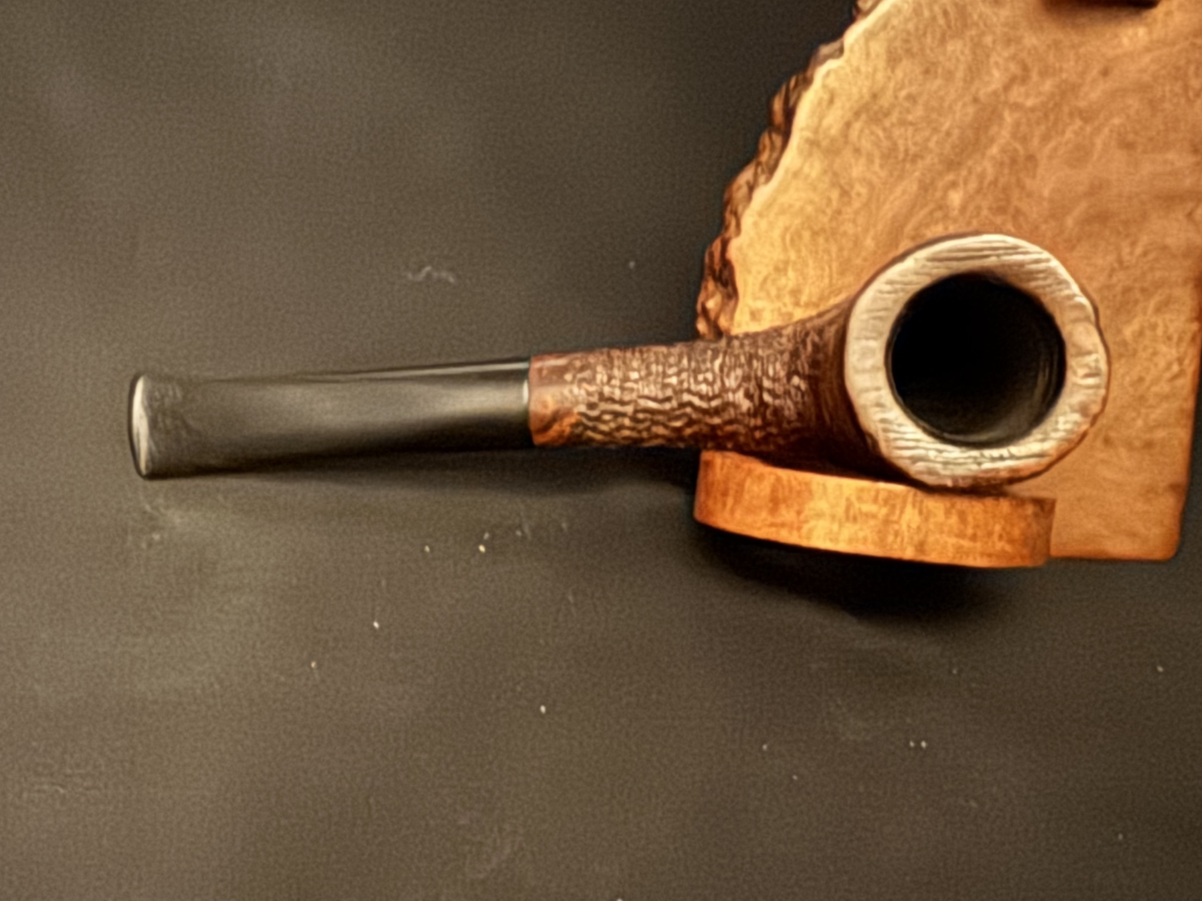 Nevada Sandblast Straight Horn Estate Pipe, Vulcanite Fishtail Stem 5