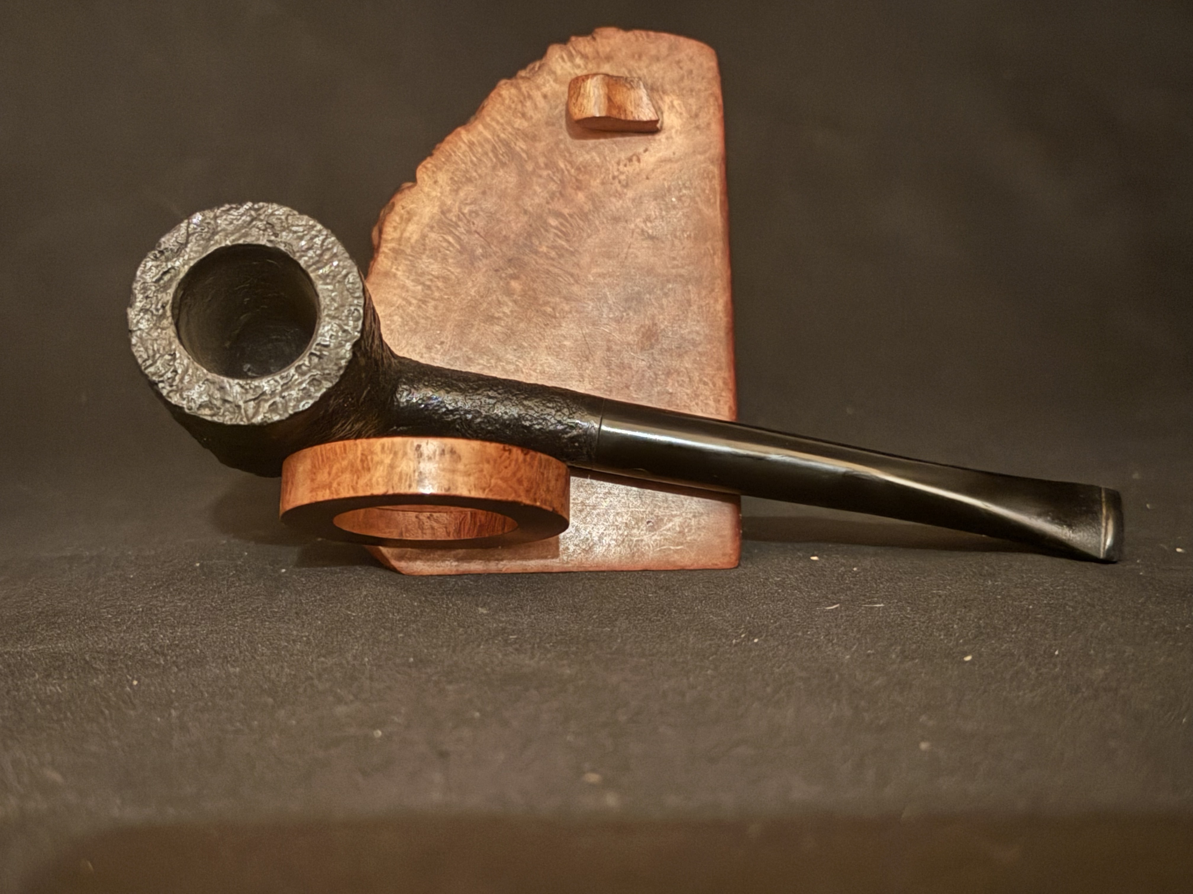 Denicotea Curling 1900 Dark Sandblast Long Billiard Pipe, Vulcanite Fishtail 5