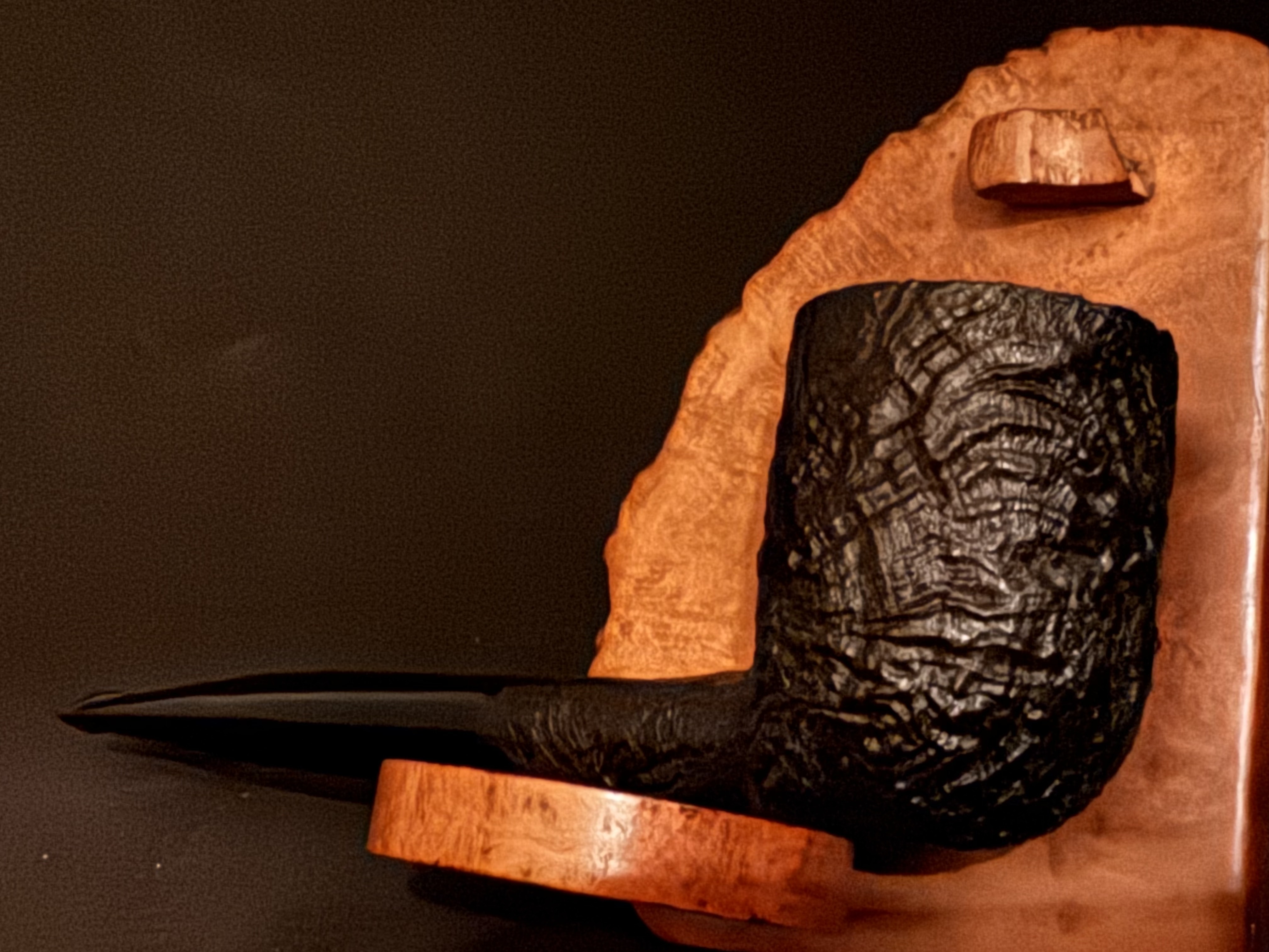 Denicotea Curling 1900 Dark Sandblast Long Billiard Pipe, Vulcanite Fishtail 7