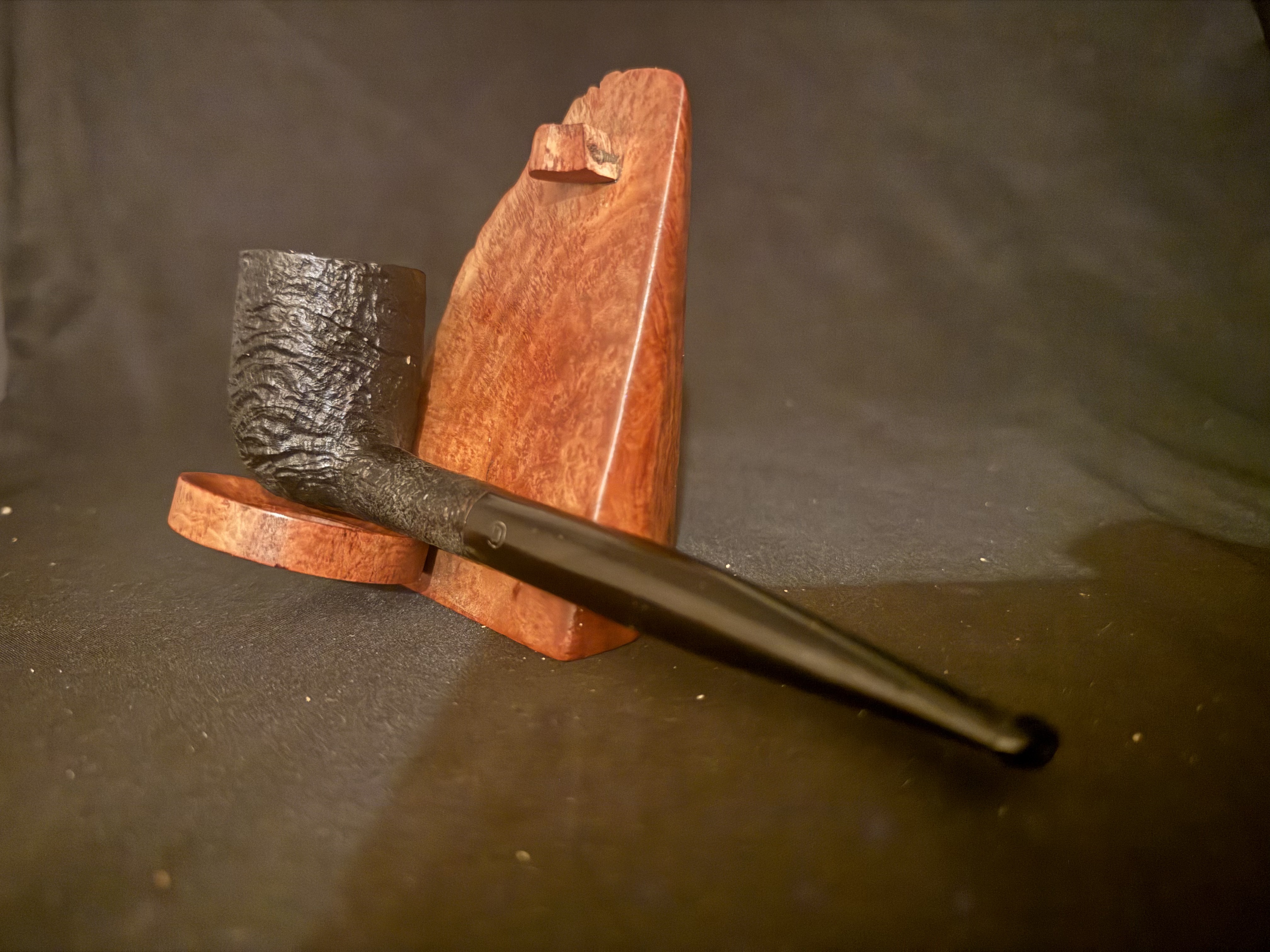 Denicotea Curling 1900 Dark Sandblast Long Billiard Pipe, Vulcanite Fishtail 8