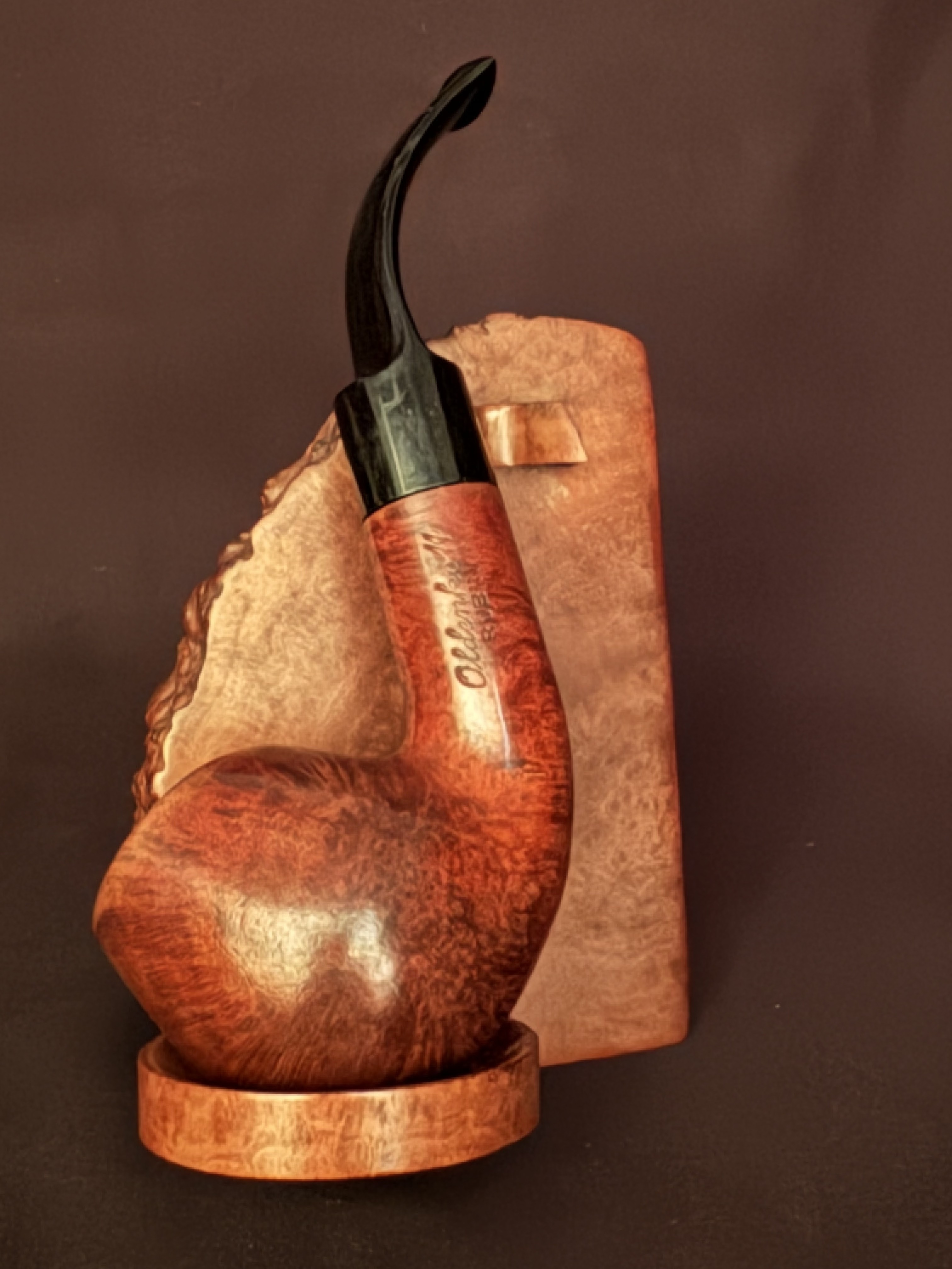 Oldenkott Rubin 312 Smooth Bent Brandy Estate Pipe, Vulcanite Saddle Stem, 9mm Filter