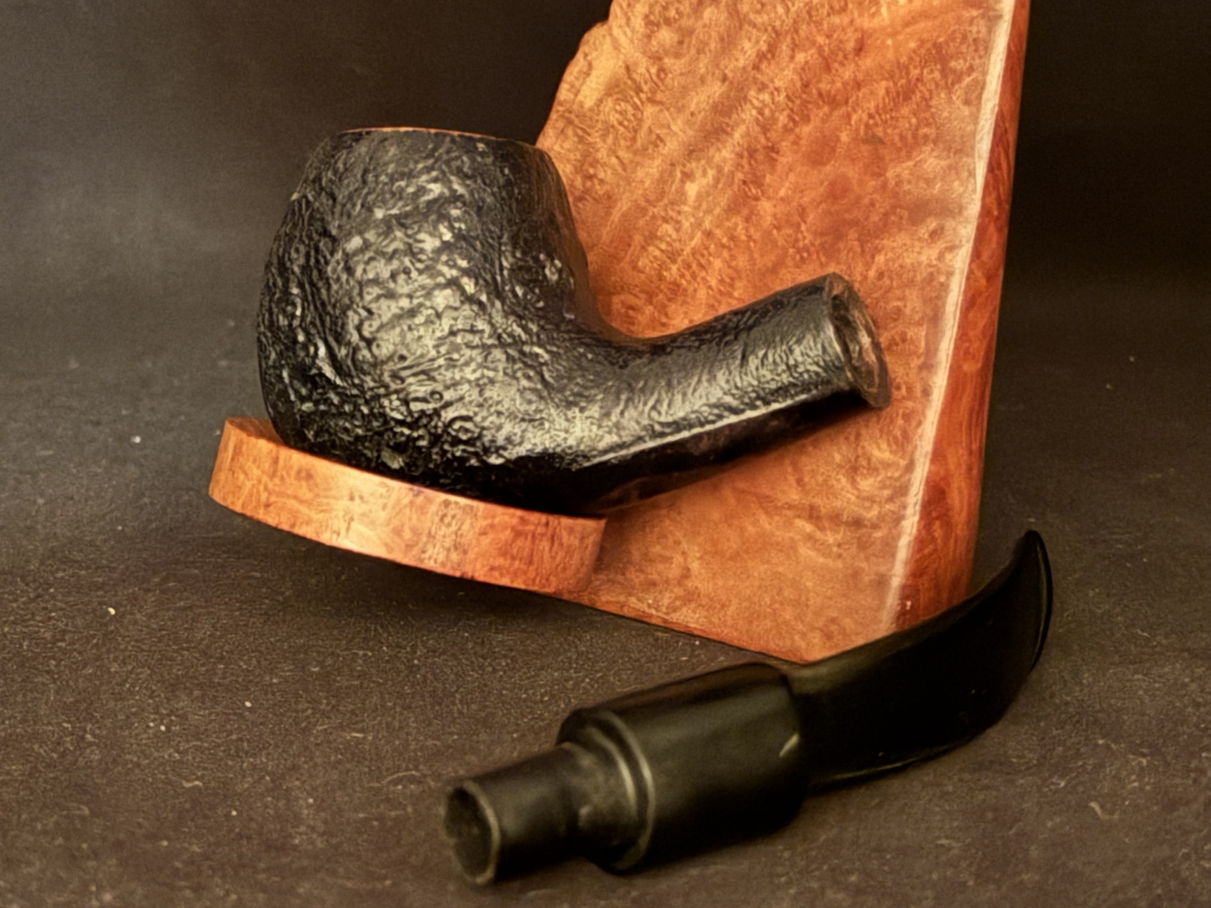 Oldenkott Nicorfy Sandblast Bent Apple Vulcanite Saddle Stem 9mm Filter Fishtail Estate Pipe 9