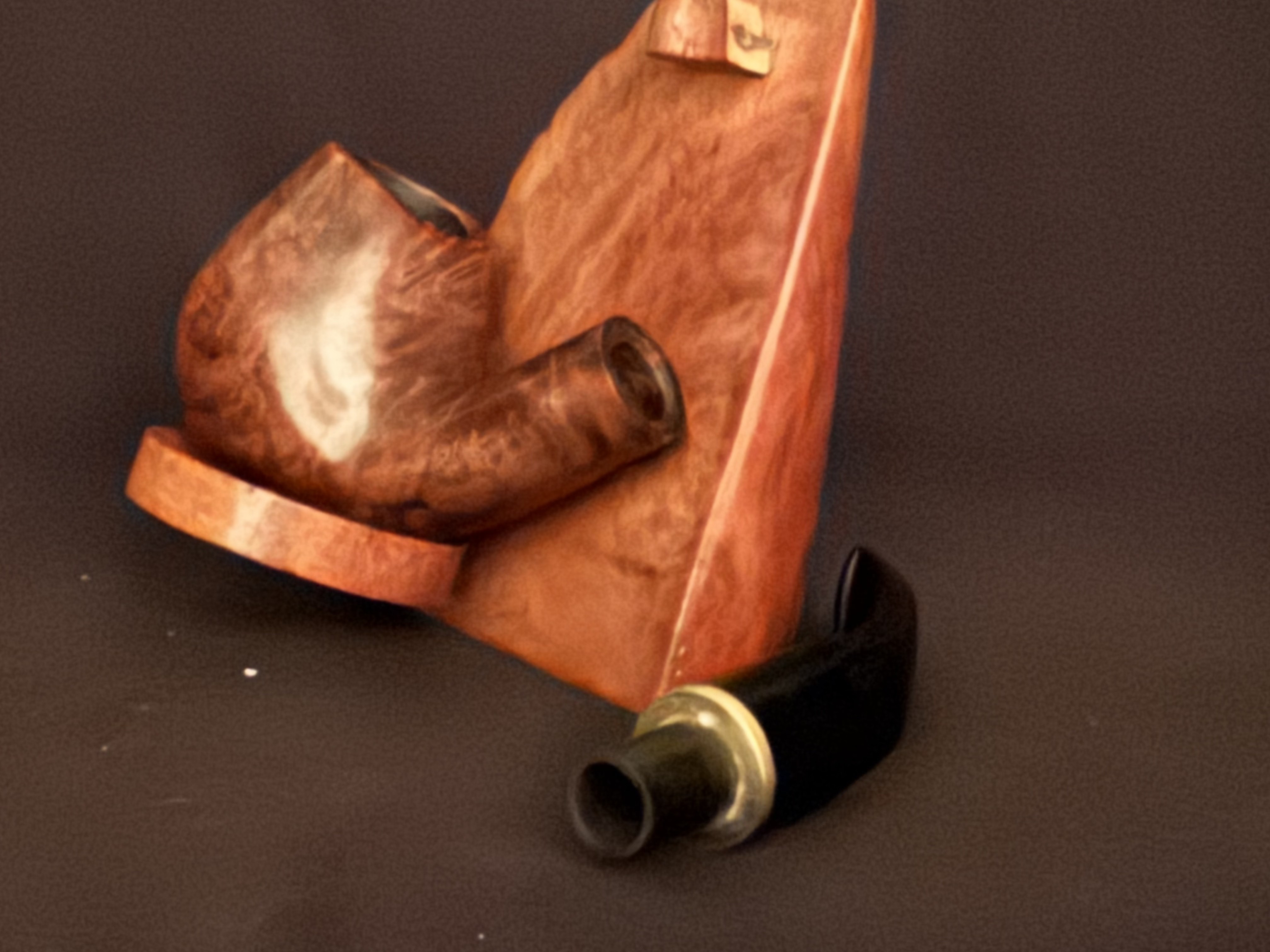 Oldenkott Smooth Bent Brandy Pipe - Vulcanite Saddle Stem, Brass Band, 9mm Filter - Estate 9