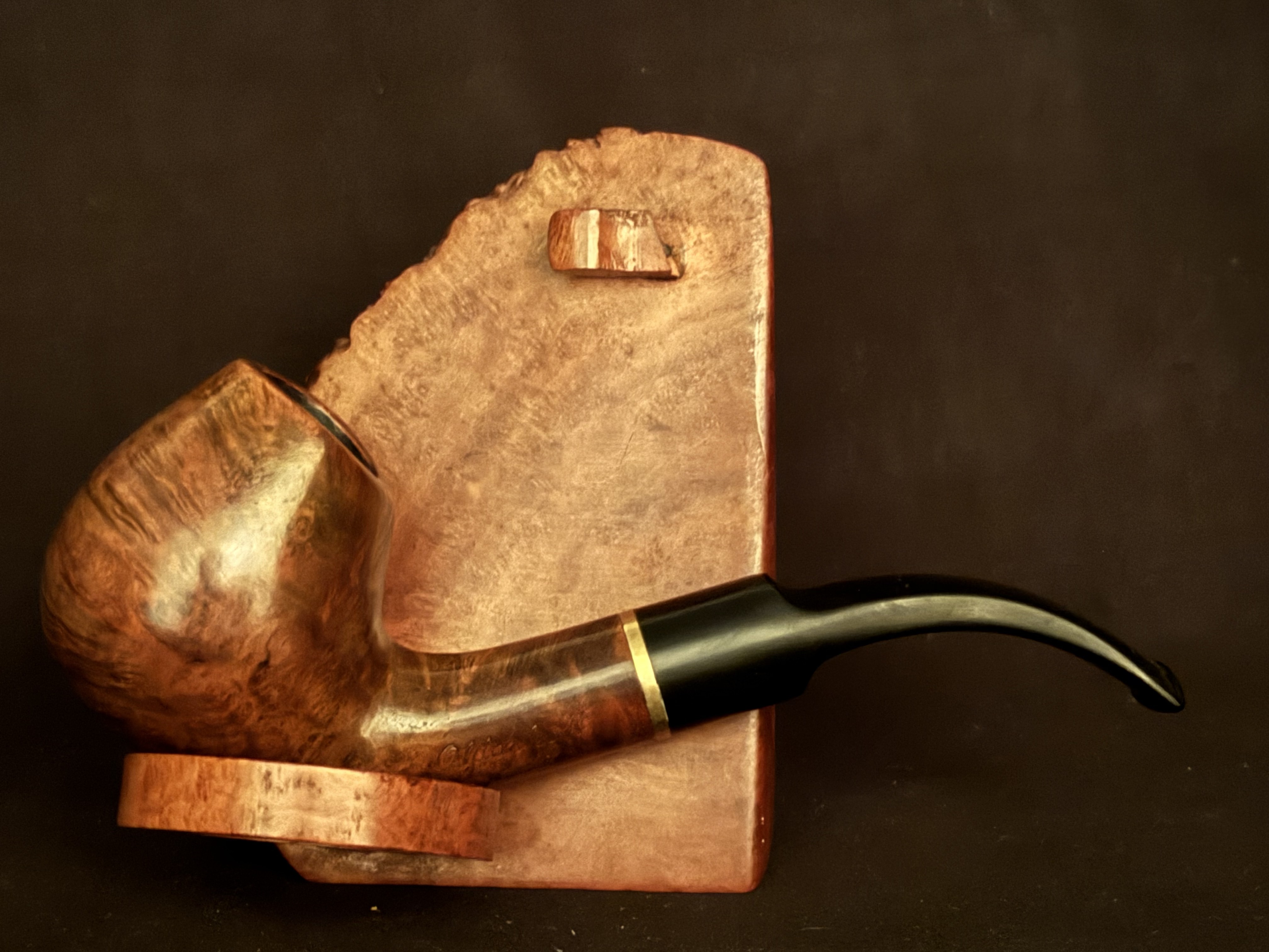 Oldenkott Smooth Bent Brandy Pipe - Vulcanite Saddle Stem, Brass Band, 9mm Filter - Estate 3