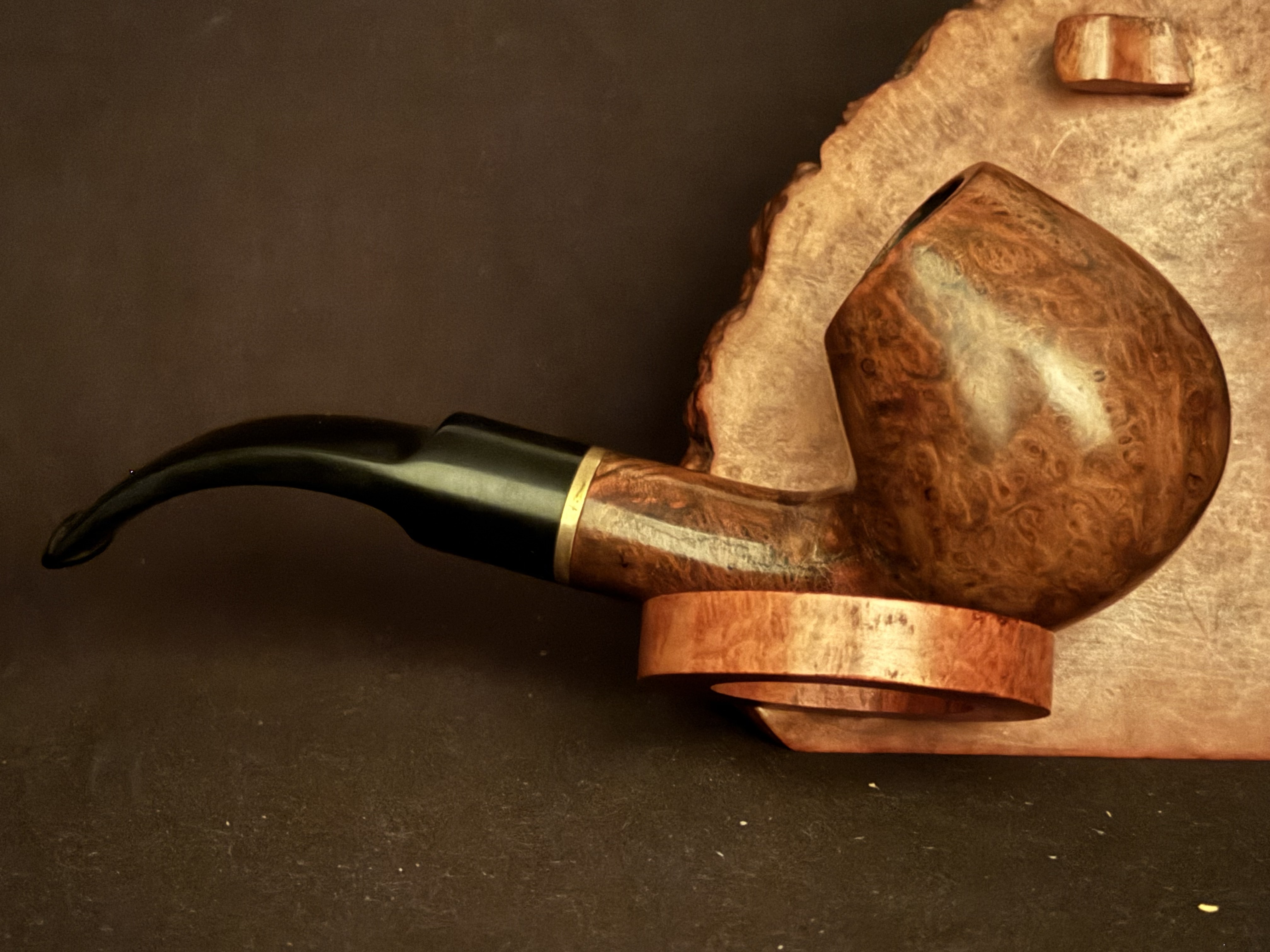 Oldenkott Smooth Bent Brandy Pipe - Vulcanite Saddle Stem, Brass Band, 9mm Filter - Estate 4