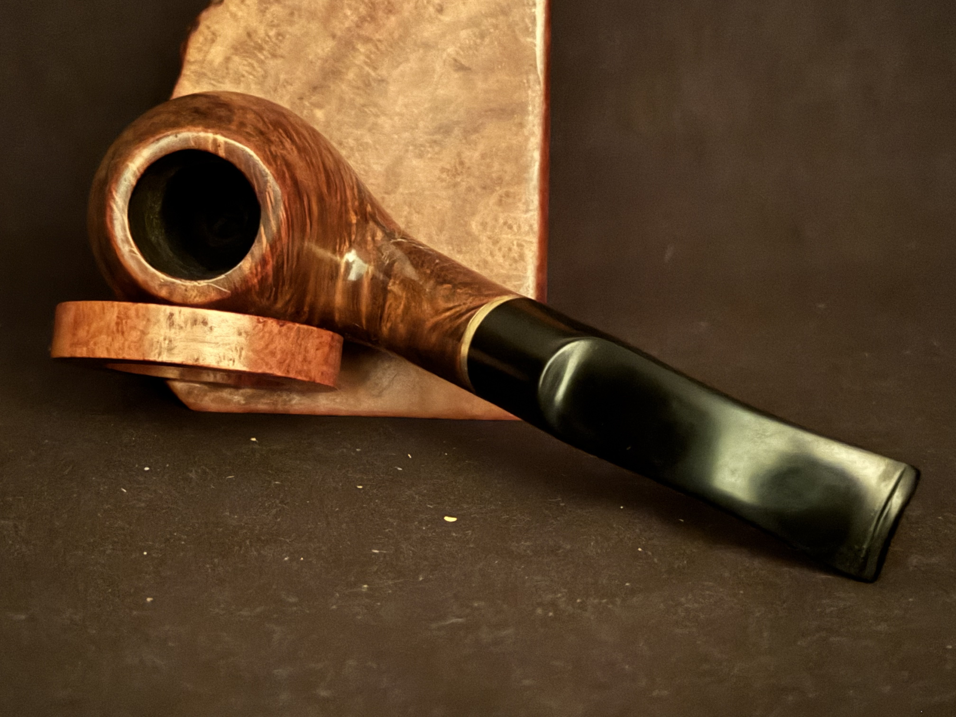 Oldenkott Smooth Bent Brandy Pipe - Vulcanite Saddle Stem, Brass Band, 9mm Filter - Estate 5