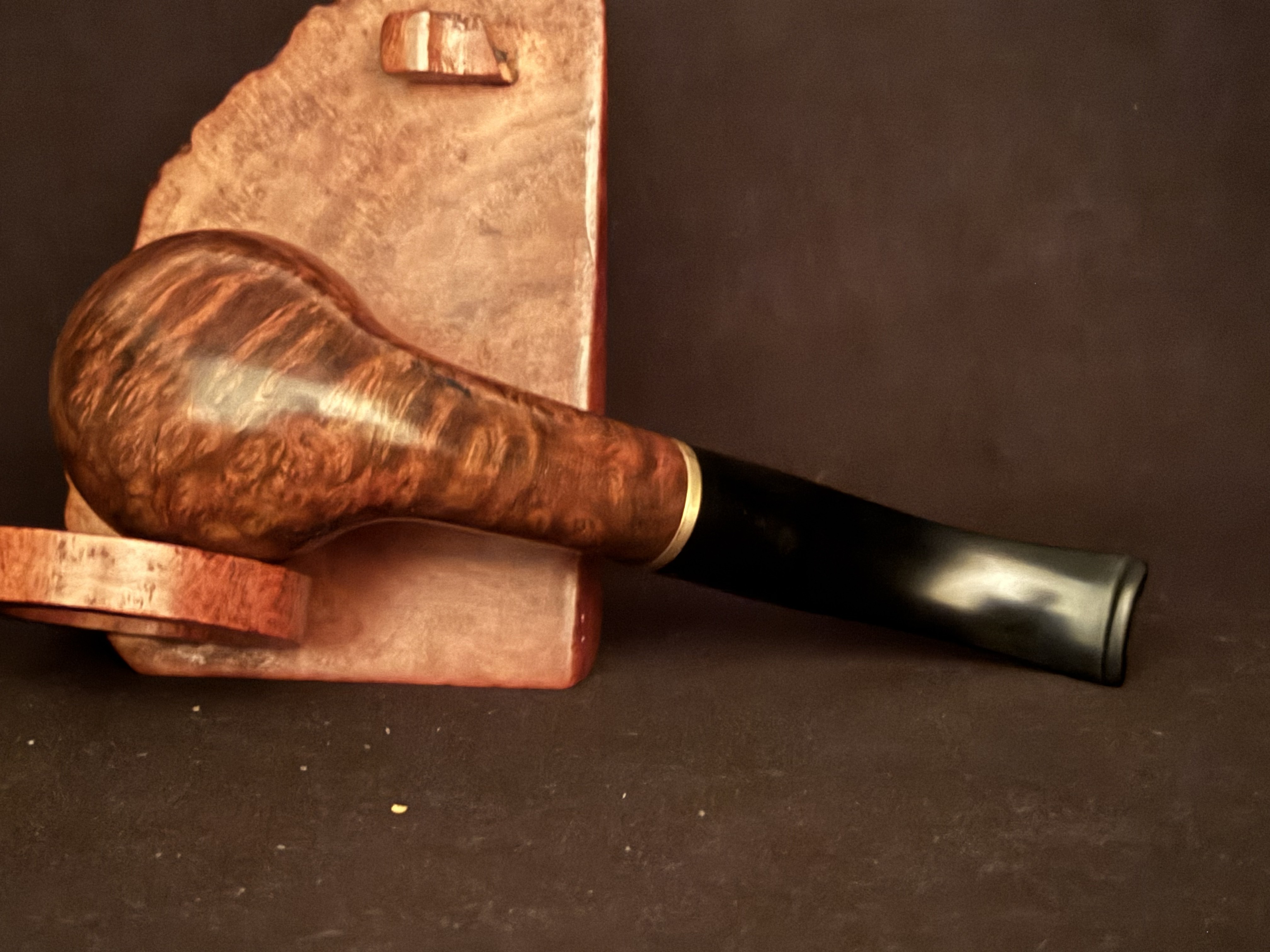 Oldenkott Smooth Bent Brandy Pipe - Vulcanite Saddle Stem, Brass Band, 9mm Filter - Estate 6