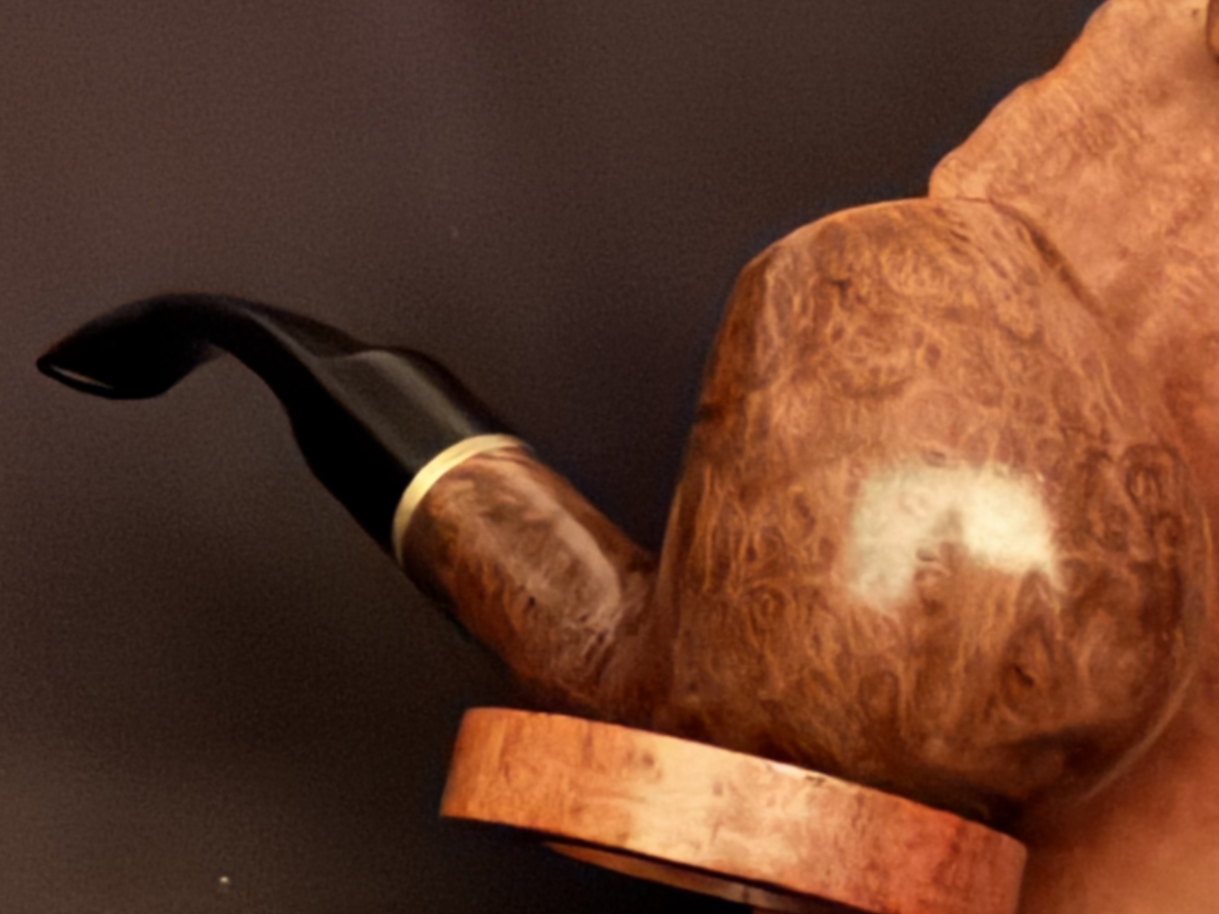 Oldenkott Smooth Bent Brandy Pipe - Vulcanite Saddle Stem, Brass Band, 9mm Filter - Estate 7