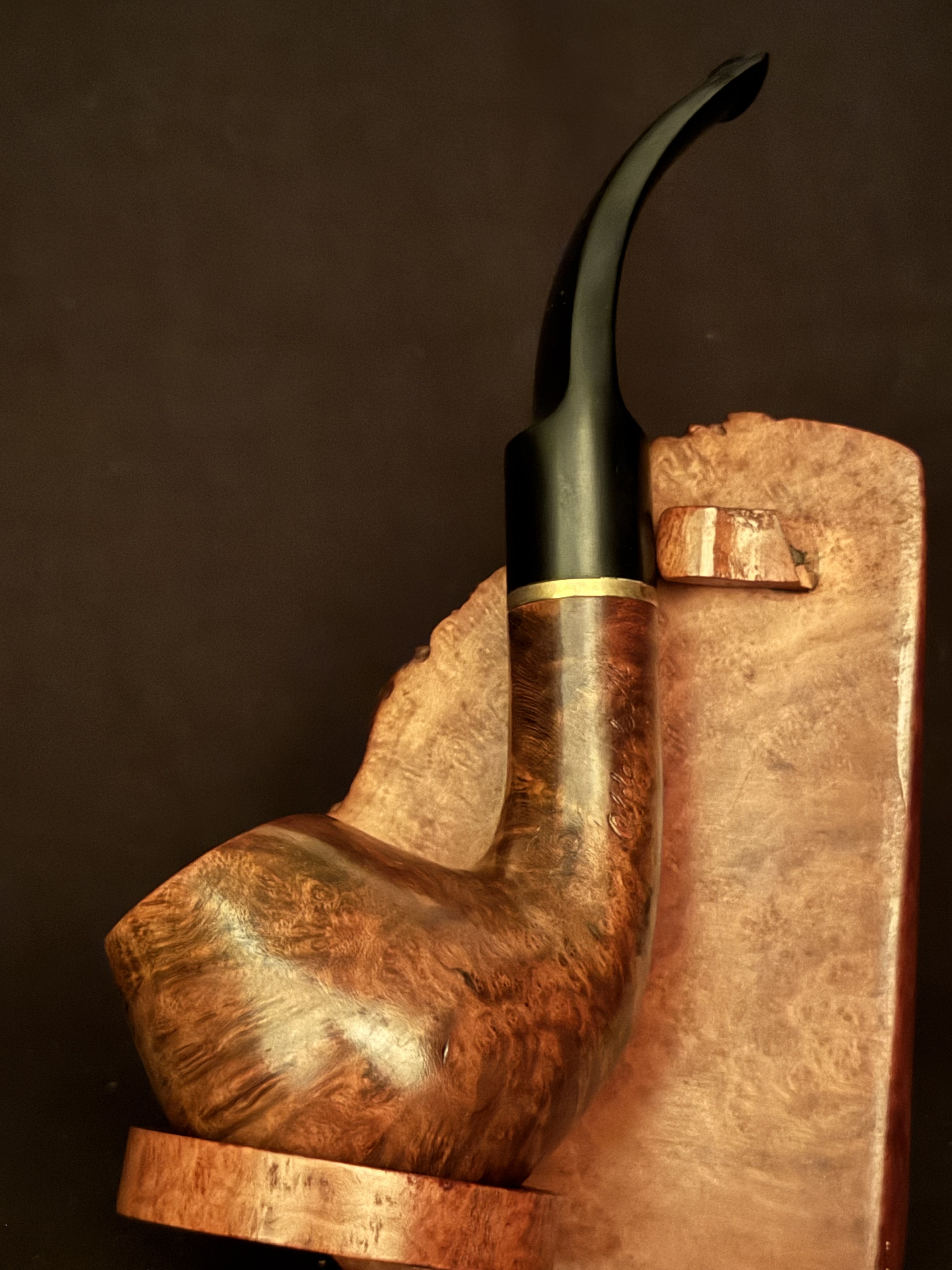 Oldenkott Smooth Bent Brandy Pipe - Vulcanite Saddle Stem, Brass Band, 9mm Filter - Estate 2