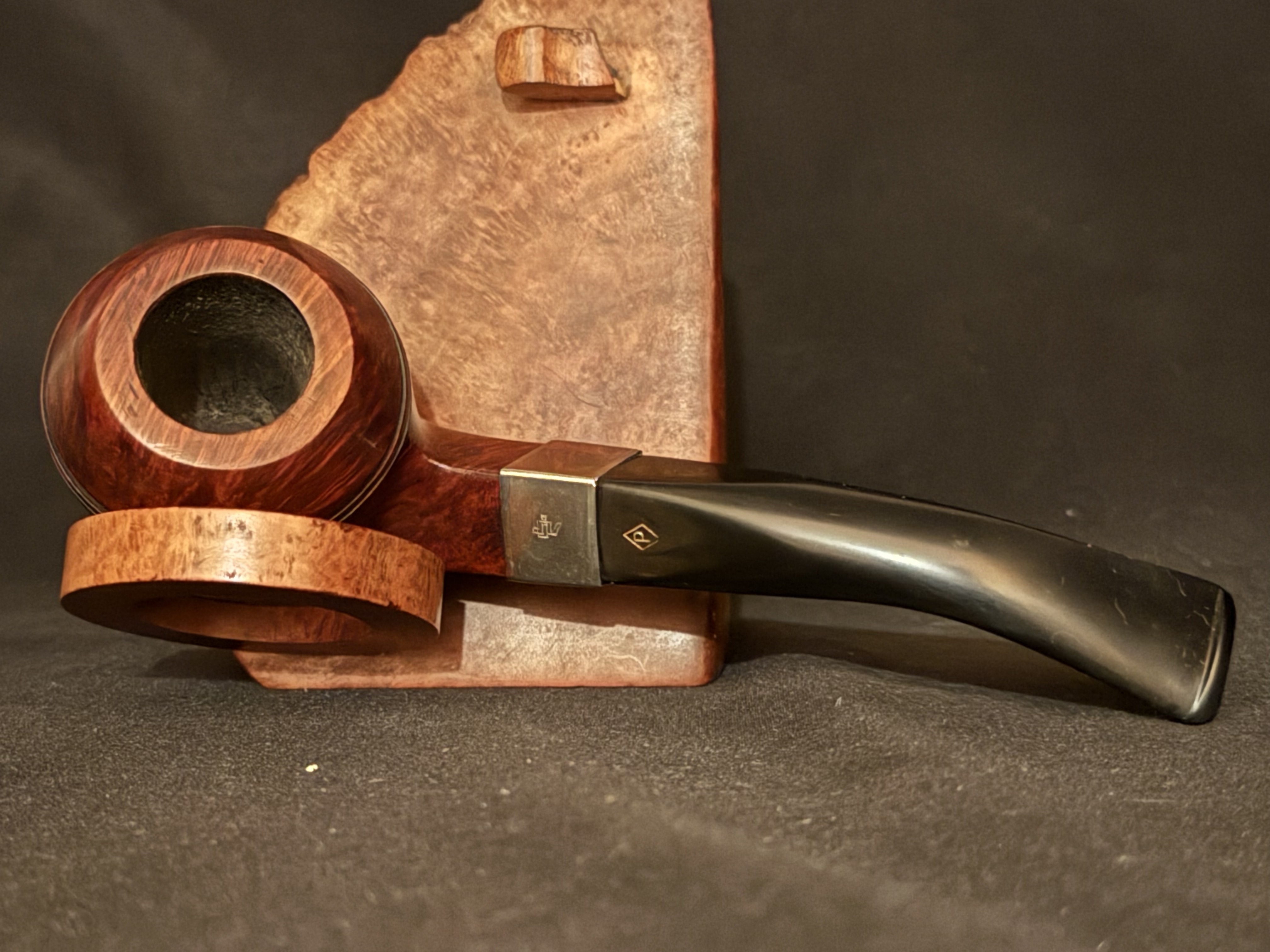 Parker 9mm 109 Smooth Bent Bulldog Pipe, Reddish Stain, Diamond Shank, Metal Band, Vulcanite Diamond Stem, Fishtail Bit 5
