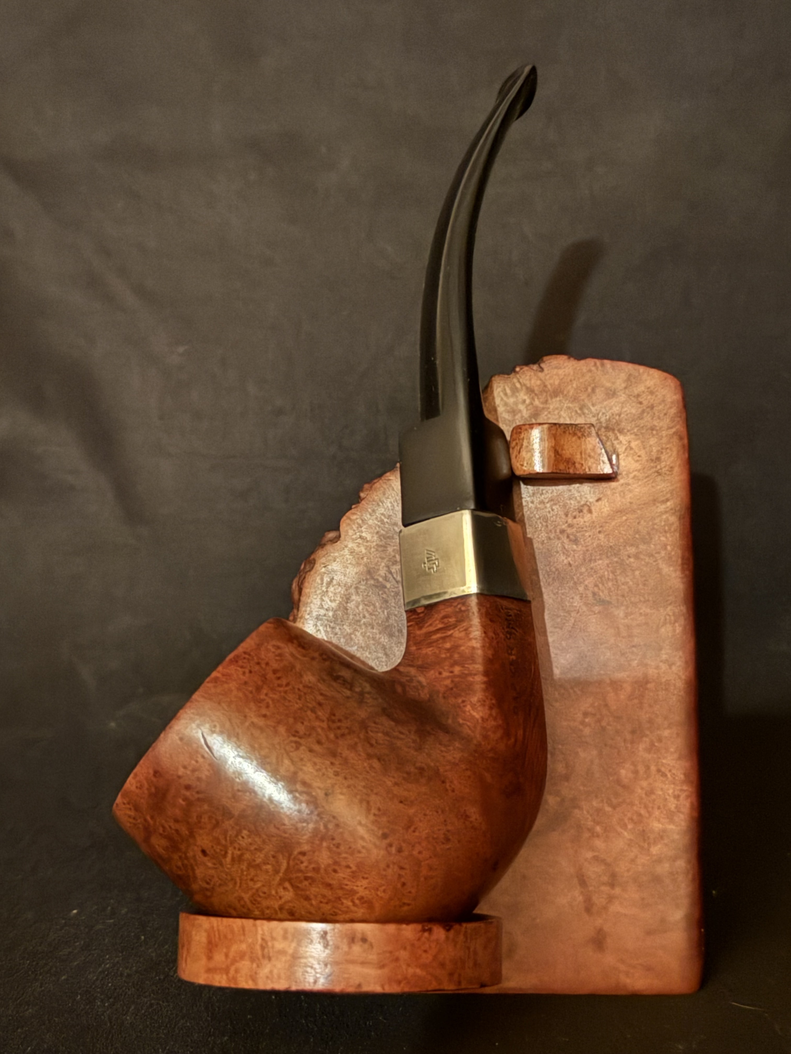 Parker 9mm 810 Smooth Bent Pot Estate Pipe, Diamond Shank, Metal Band, Vulcanite Saddle Stem, Fishtail Bit