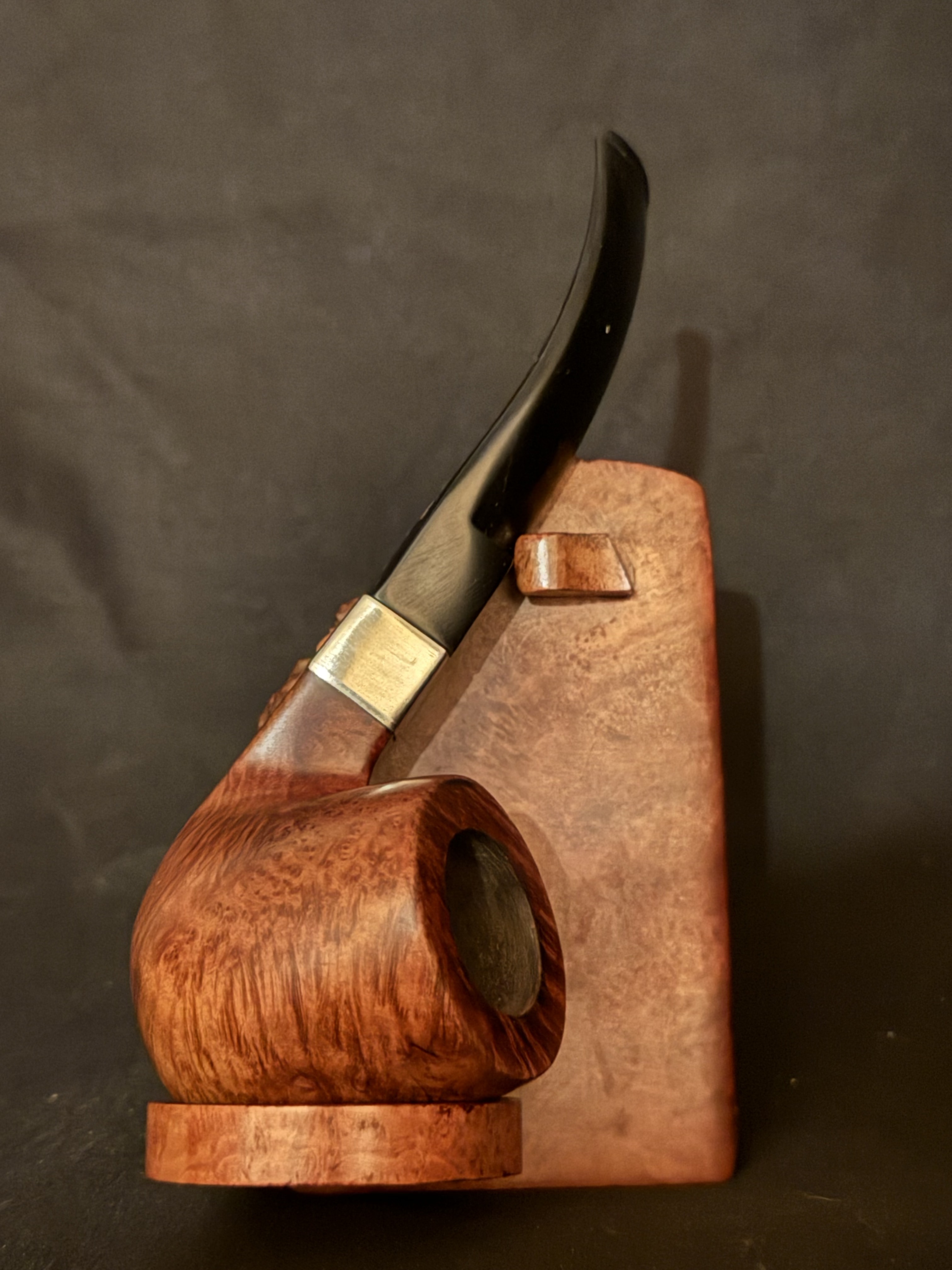 Parker 9mm 810 Smooth Bent Pot Estate Pipe, Diamond Shank, Metal Band, Vulcanite Saddle Stem, Fishtail Bit 2