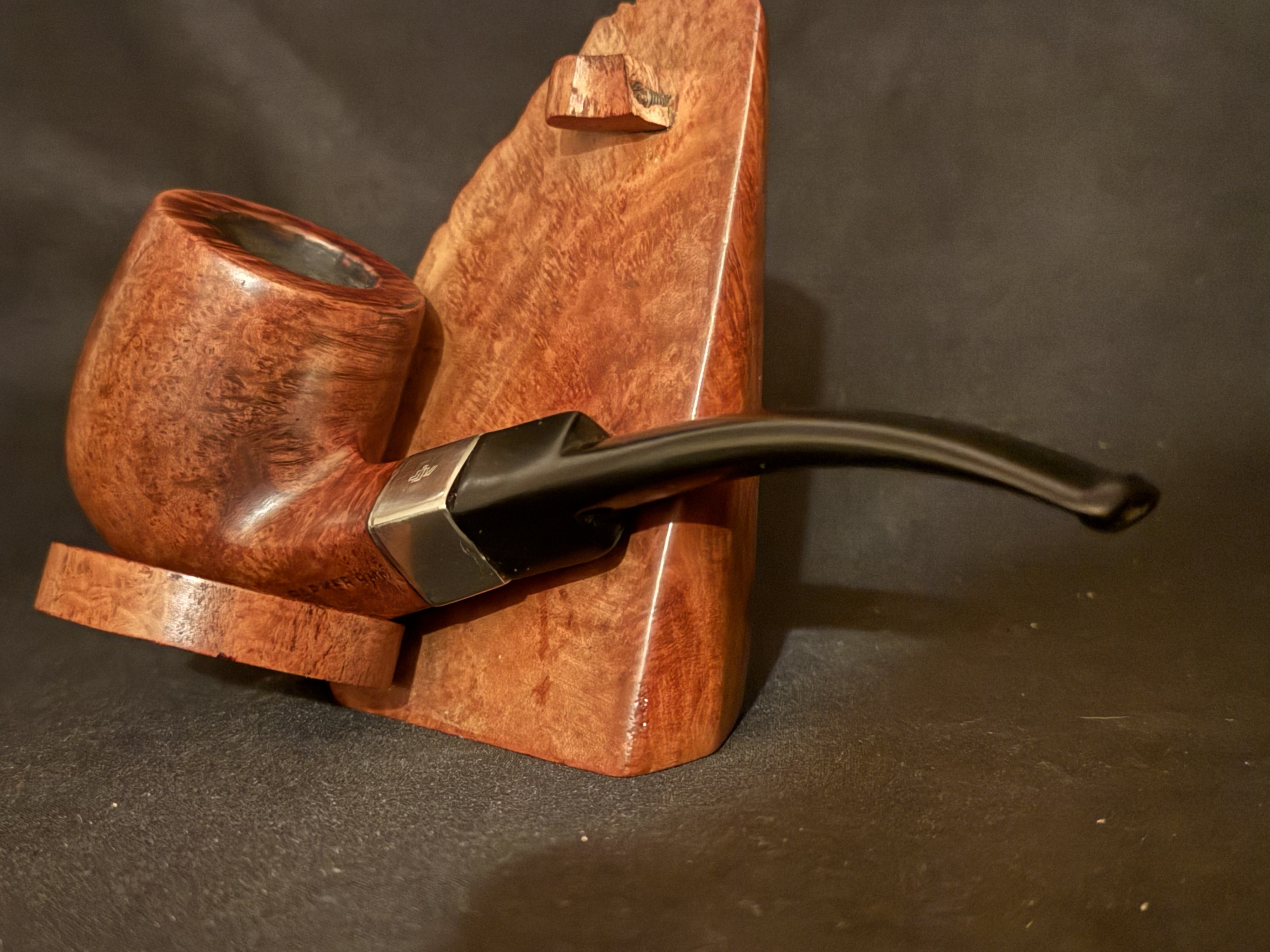 Parker 9mm 810 Smooth Bent Pot Estate Pipe, Diamond Shank, Metal Band, Vulcanite Saddle Stem, Fishtail Bit 8