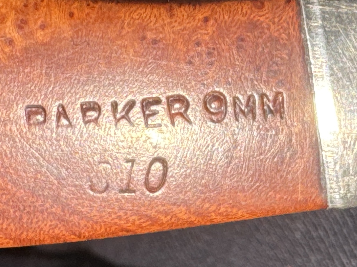 Parker 9mm 810 Smooth Bent Pot Estate Pipe, Diamond Shank, Metal Band, Vulcanite Saddle Stem, Fishtail Bit 10