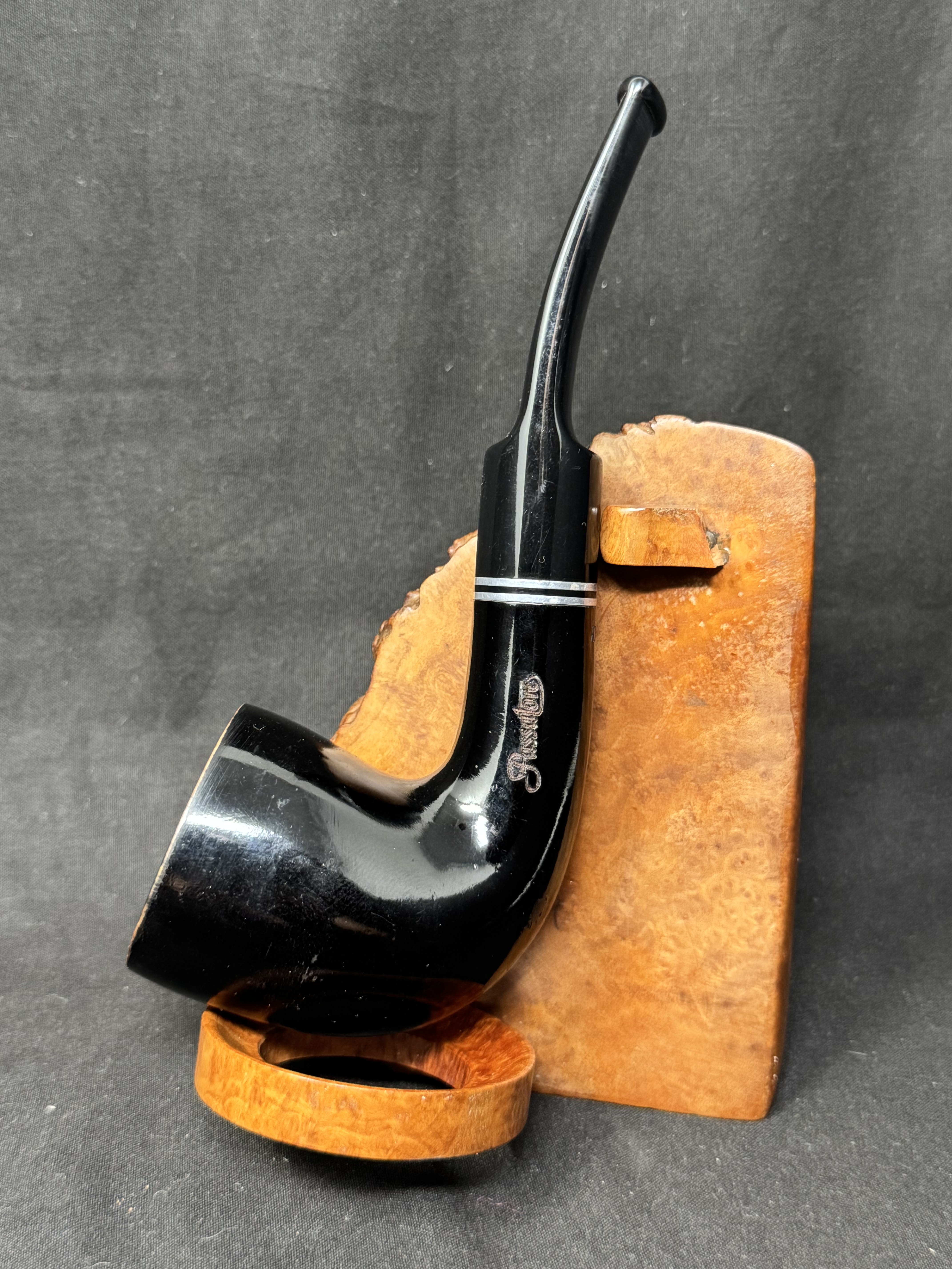 Passatore Italian Shiny Ebony Bent Dublin Estate Pipe, Black Acrylic Stem
