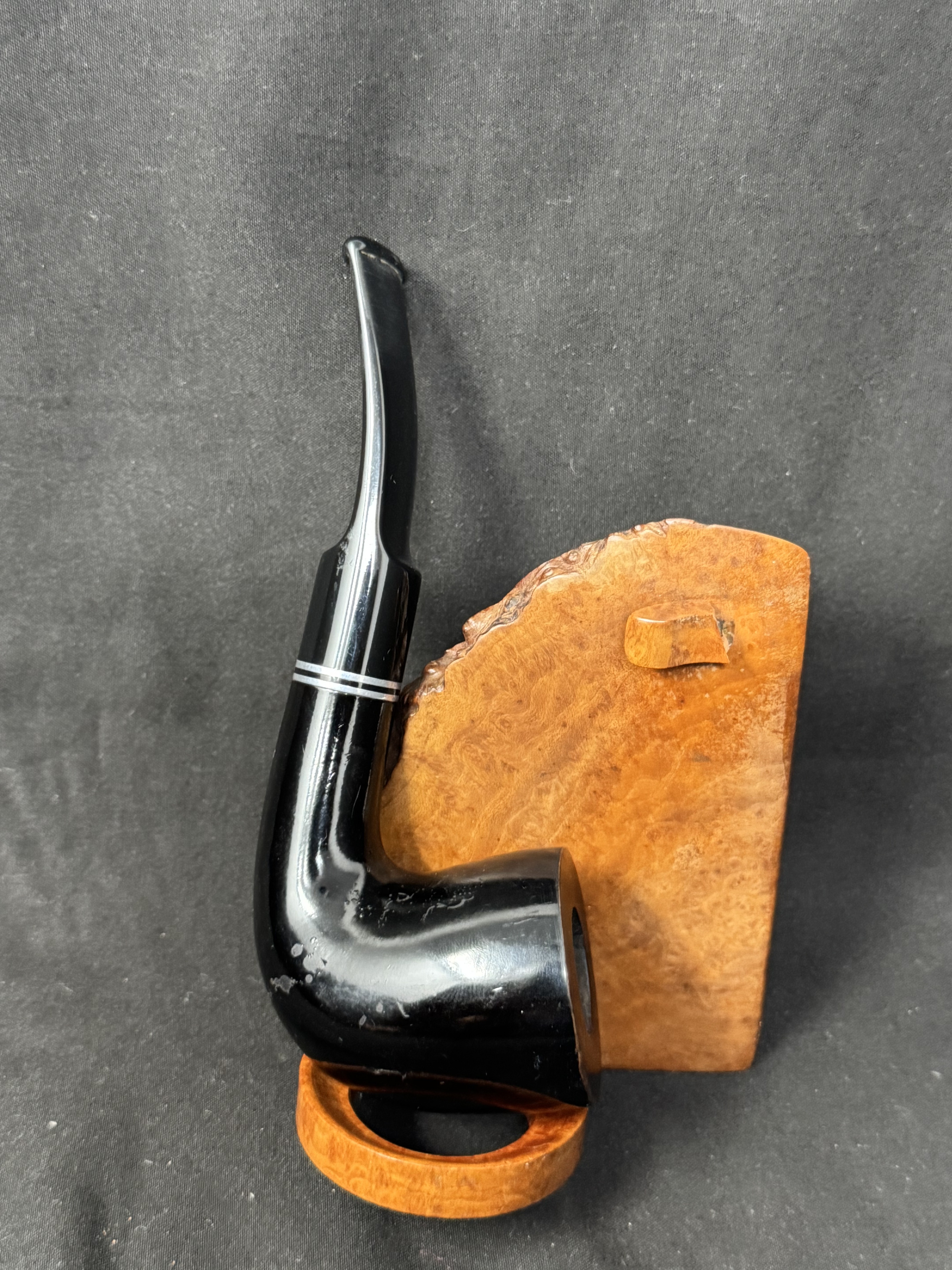 Passatore Italian Shiny Ebony Bent Dublin Estate Pipe, Black Acrylic Stem 2